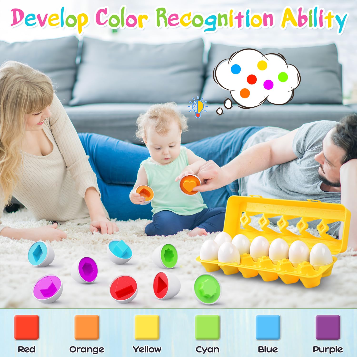 Foto 4 pulgar | Juguetes de Aprendizaje Reconocimiento de Colores y Formas 12 Huevos - Venta Internacional