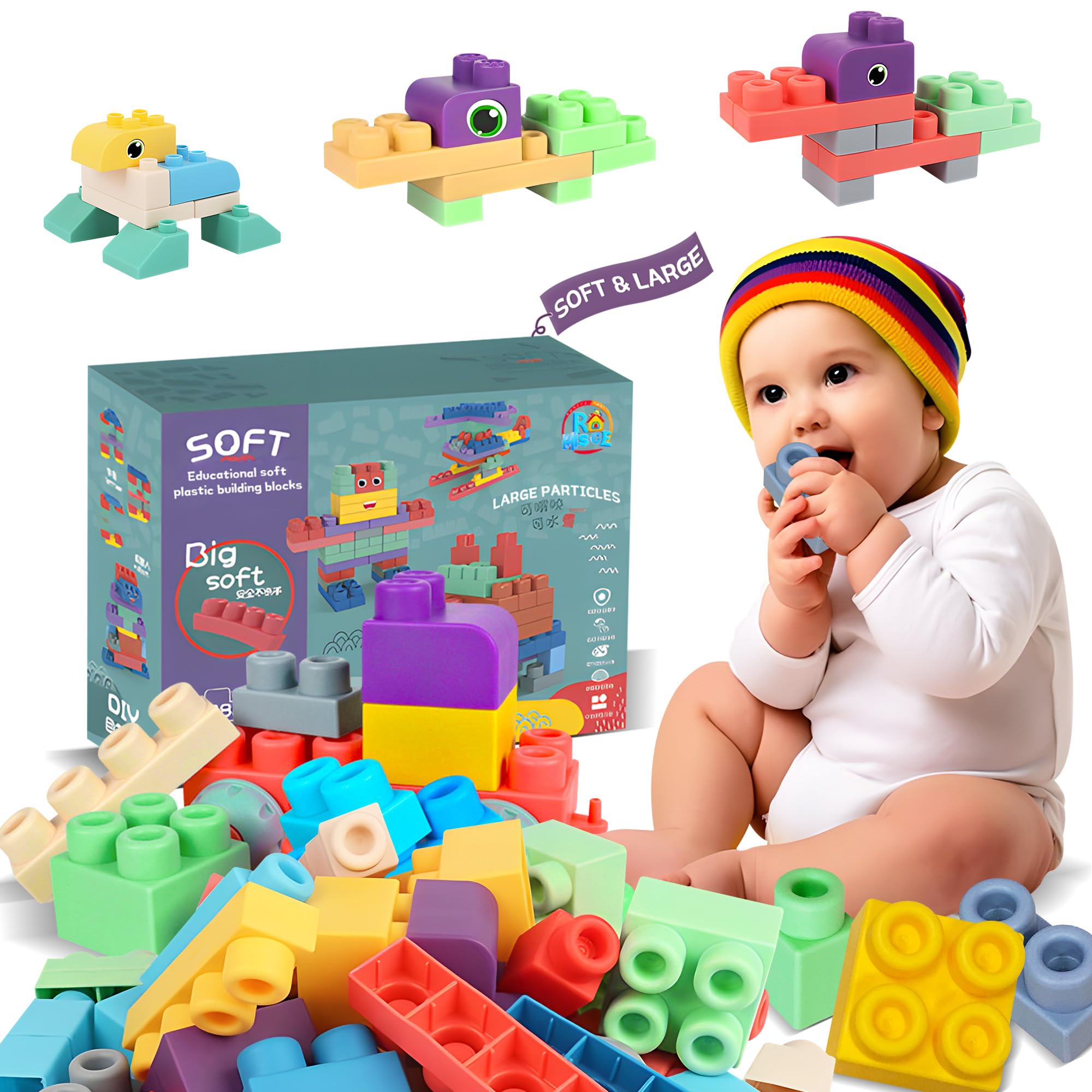 Bloques de Goma Blanda Rohsce Multicolor 46 Piezas para Bebés a Partir de 6 Meses - Venta Internacional