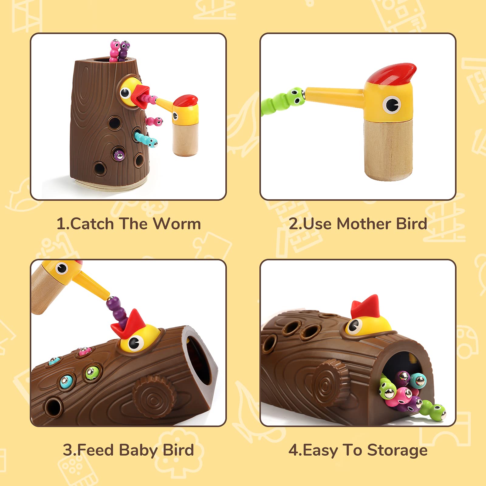 Foto 4 pulgar | Juego Magnético Montessori Toy Top Bright Para Alimentar Pájaros A Partir De 2 Años - Venta Internacional.