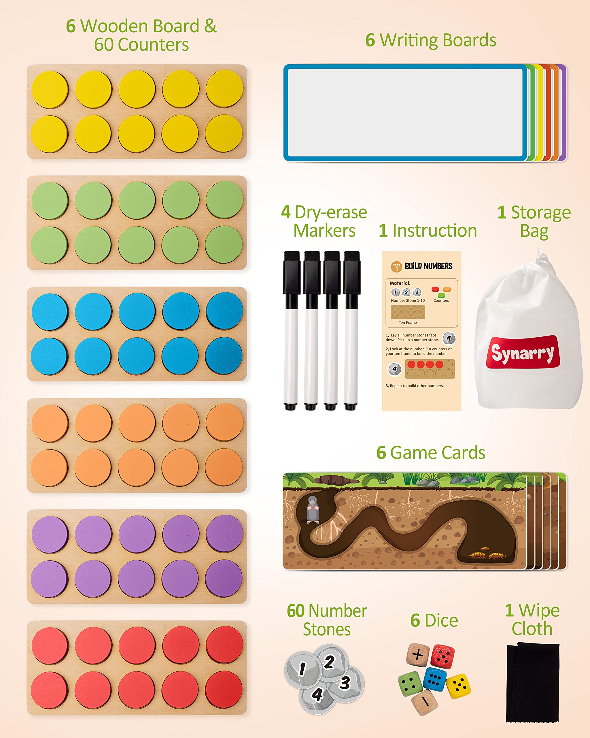 Foto 5 | Juego De 10 Marcos De Madera Synarry De Math Manipulatives Para Niños De 3 A 8 Años - Venta Internacional.