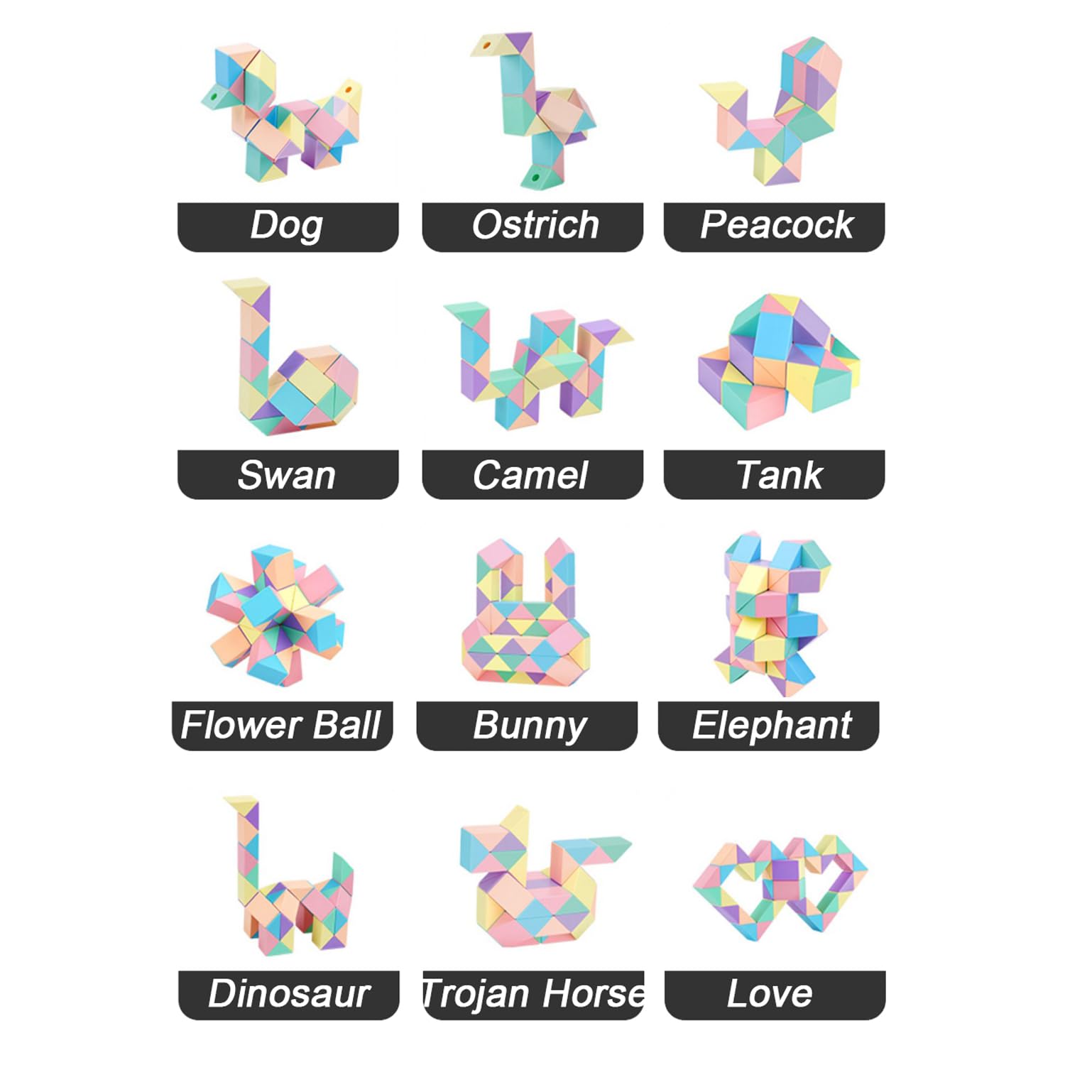 Foto 3 pulgar | Juguete De Rompecabezas Magic Snake Cube Twist Ynotus, 36 Segmentos, Pastel - Venta Internacional.