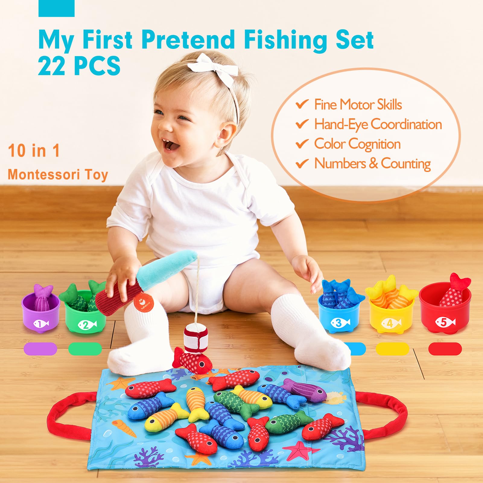 Foto 2 | Juego De Pesca En Tela Hahaland Montessori Para Niños De 1 A 3 Años - Venta Internacional.