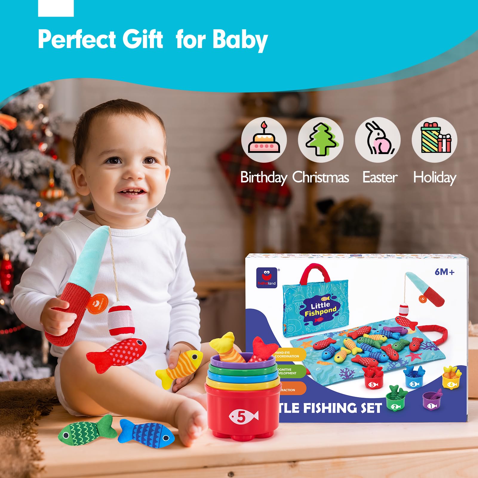 Foto 8 pulgar | Juego De Pesca En Tela Hahaland Montessori Para Niños De 1 A 3 Años - Venta Internacional.