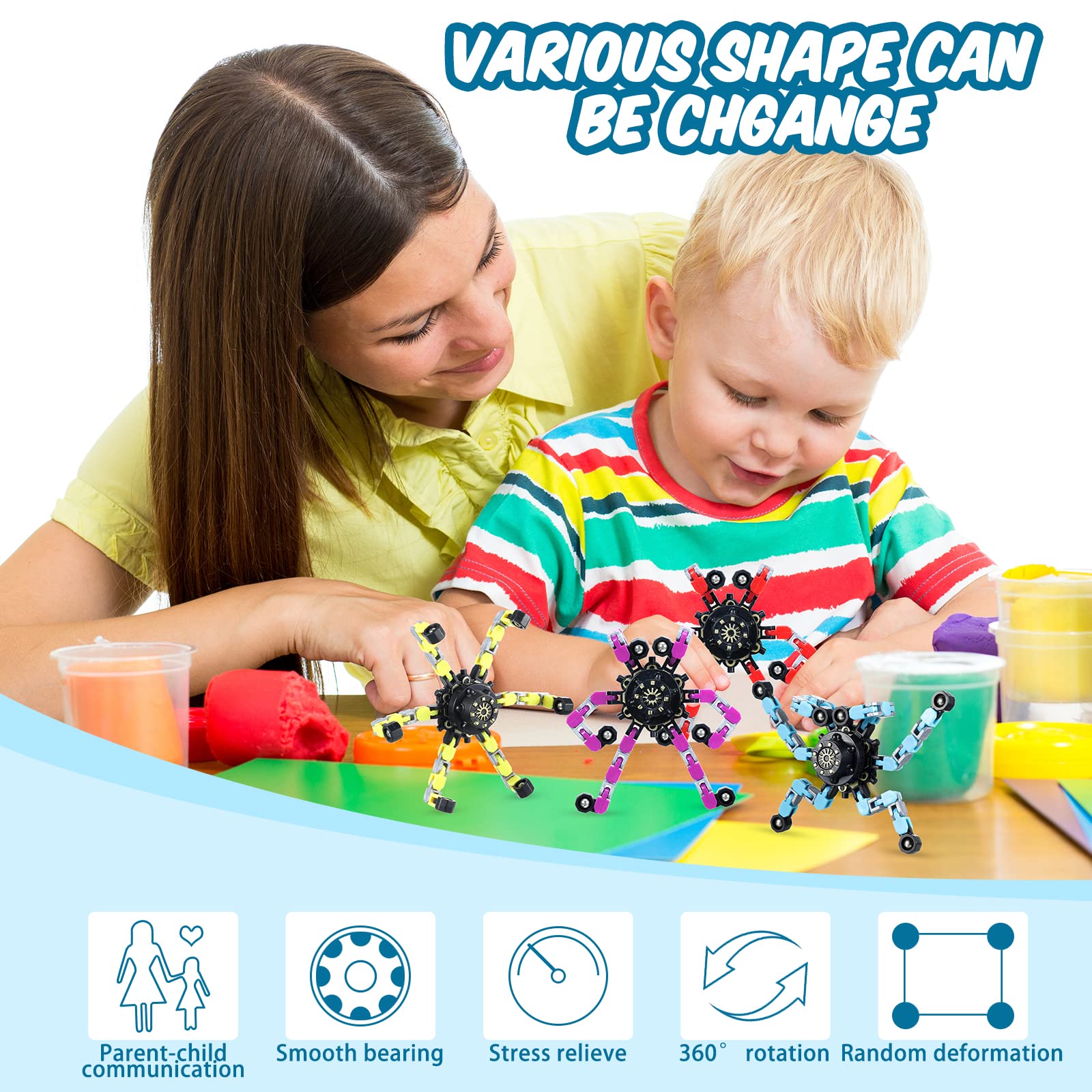 Foto 4 pulgar | Robot De Cadena Transformable Fidget Spinners Zhanmai, Paquete De 32 - Venta Internacional.