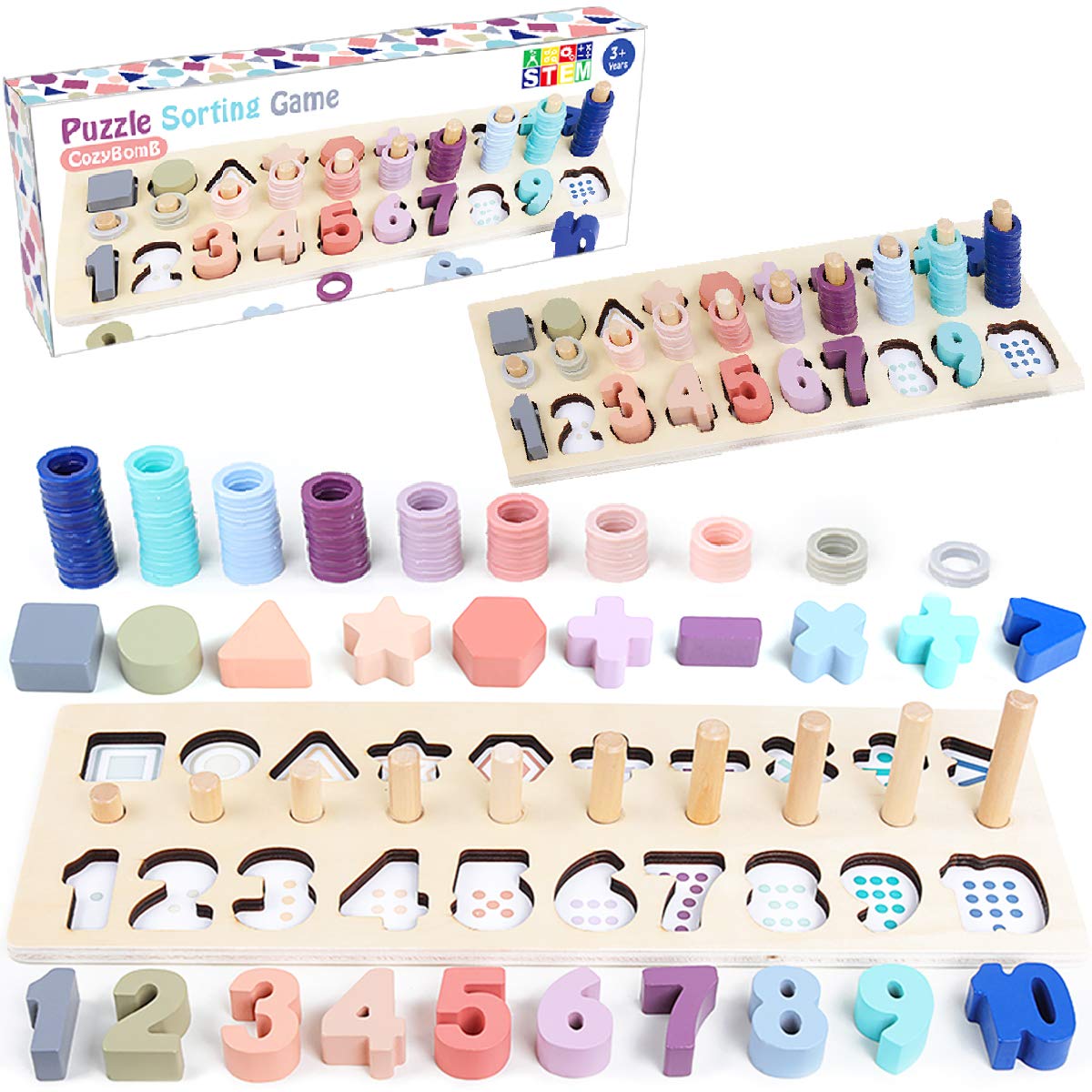 Foto 2 pulgar | Bloques Educativos De Madera Para Rompecabezas Con Formas Y Números Cozybomb - Venta Internacional.
