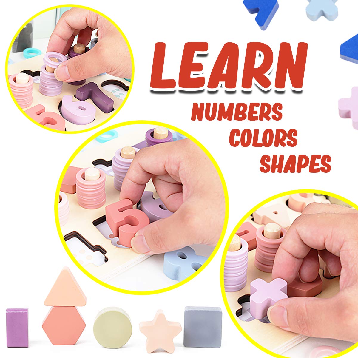 Foto 4 pulgar | Bloques Educativos De Madera Para Rompecabezas Con Formas Y Números Cozybomb - Venta Internacional.