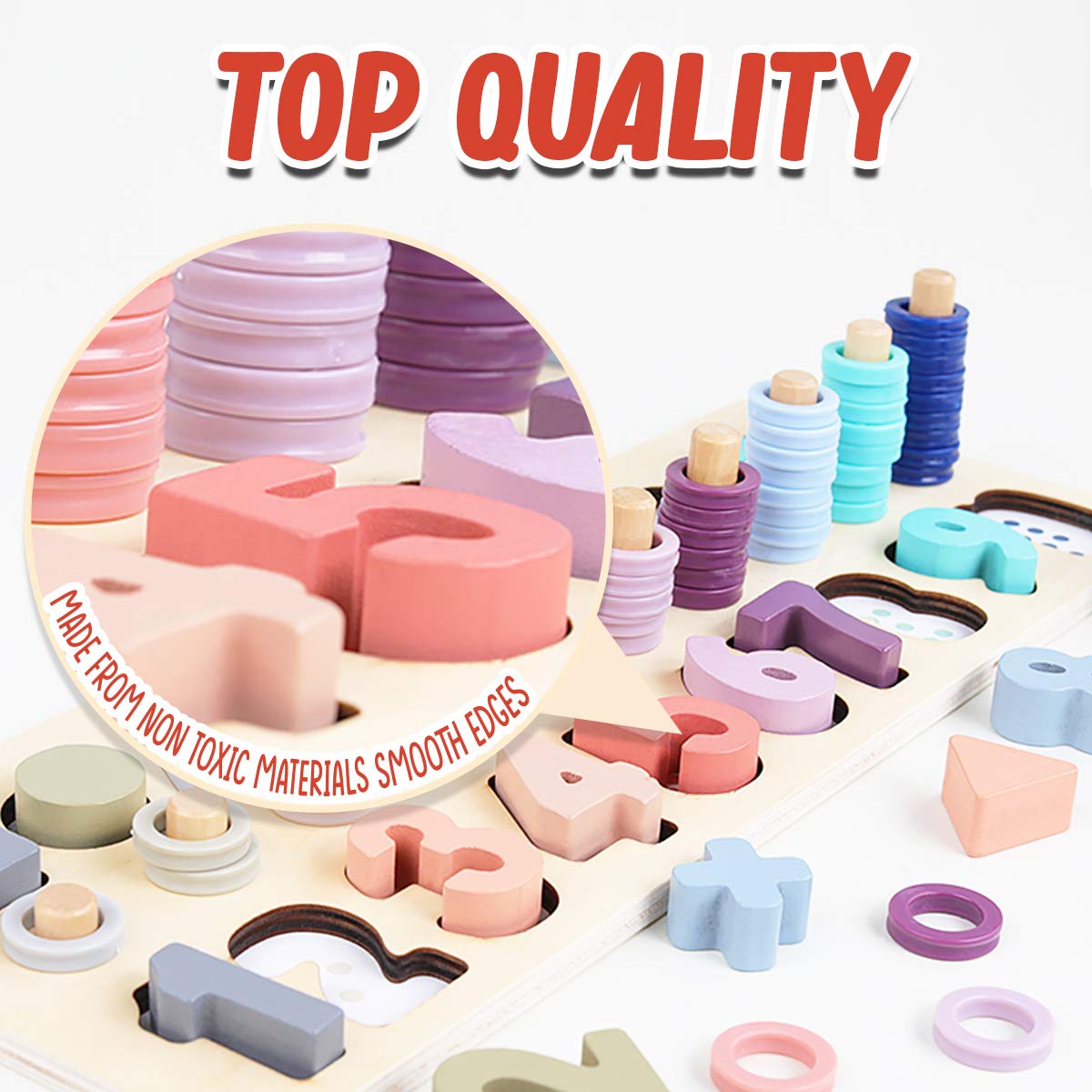 Foto 6 pulgar | Bloques Educativos De Madera Para Rompecabezas Con Formas Y Números Cozybomb - Venta Internacional.