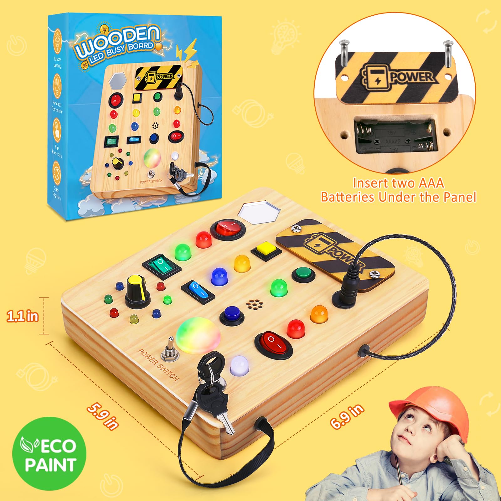 Foto 8 pulgar | Busy Board Tintecusa Con Luz Led Para Niños Pequeños Wood - Venta Internacional.