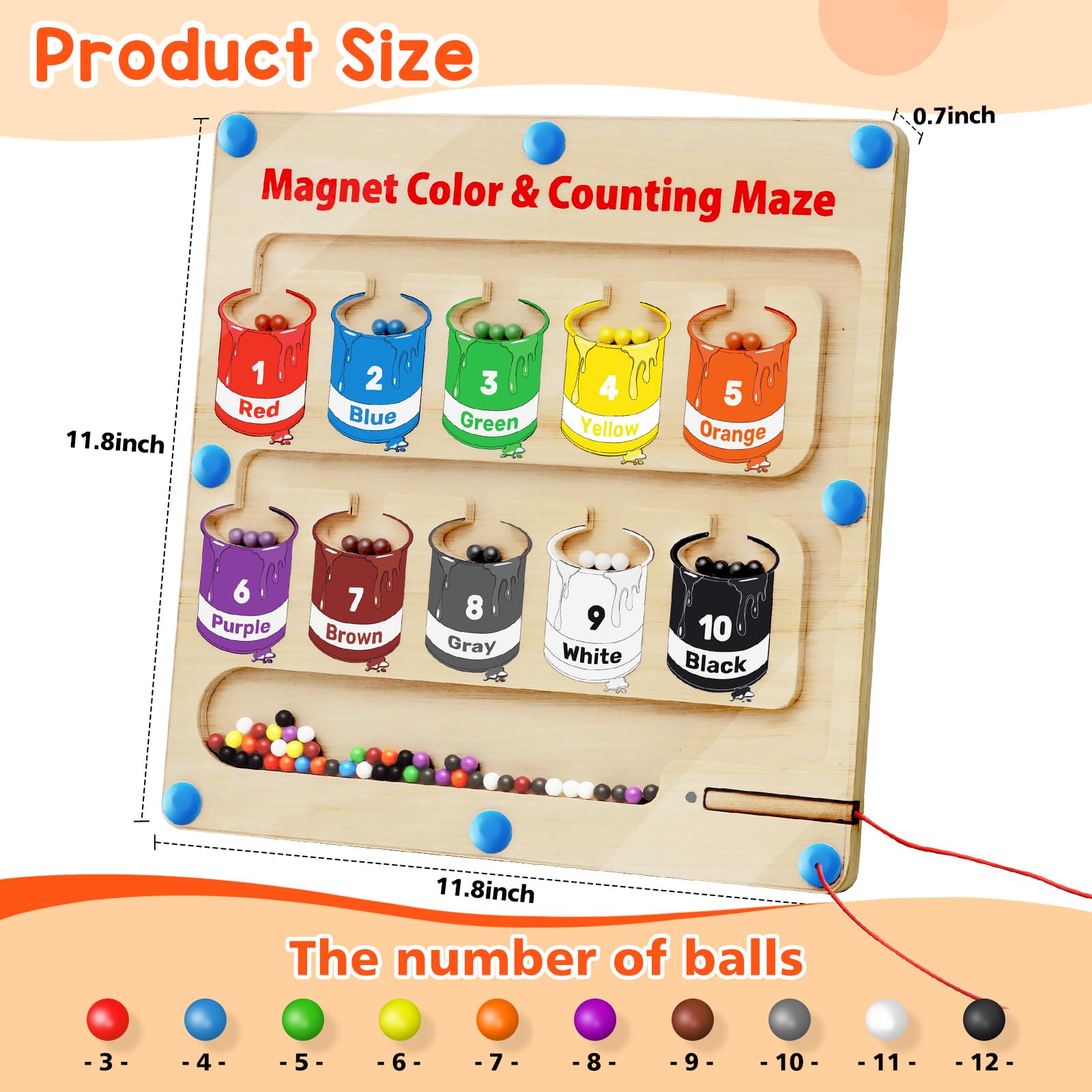 Foto 2 | Juguete Montessori Letapapa Con Laberinto Magnético De Colores Y Números Para Más De 3 Años - Venta Internacional.