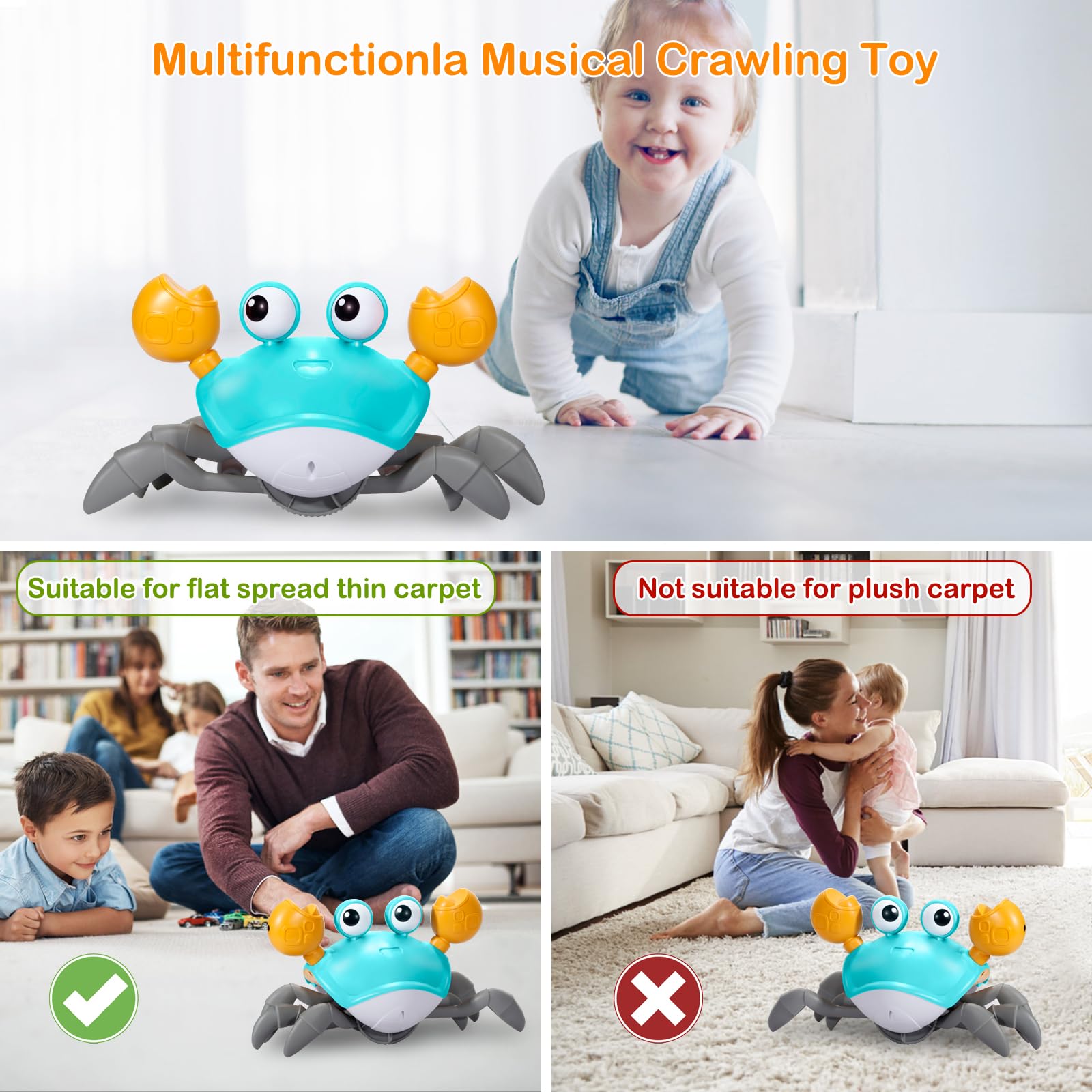 Foto 7 pulgar | Venta Internacional - Juguete Para Bebés Crawling Crab Wdqt Con Música Y Luz Led, De 0 A 4 Años