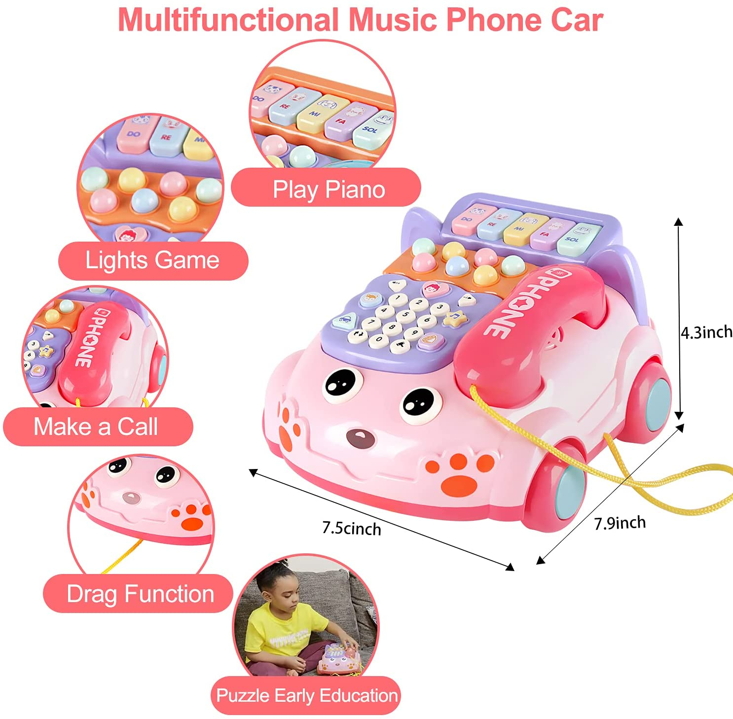 Foto 4 pulgar | Teléfono Para Bebé Kimery Cartoon Baby Piano Music, Rosa Claro - Venta Internacional.