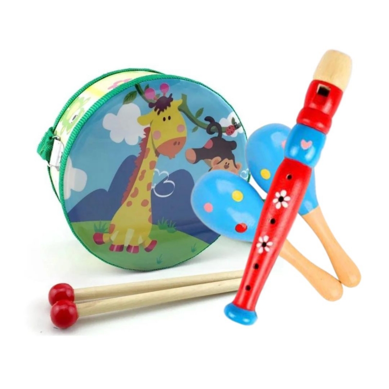 Foto 2 pulgar | Set Musical De Madera De Juguete Para Niños Con Flauta, Tambor Y Sonajeros - Venta Internacional.