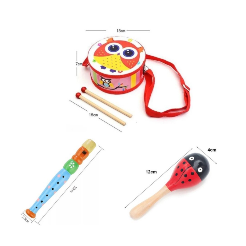 Foto 3 pulgar | Set Musical De Madera De Juguete Para Niños Con Flauta, Tambor Y Sonajeros - Venta Internacional.