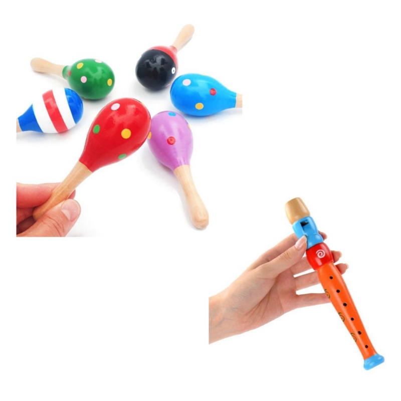 Foto 4 pulgar | Set Musical De Madera De Juguete Para Niños Con Flauta, Tambor Y Sonajeros - Venta Internacional.