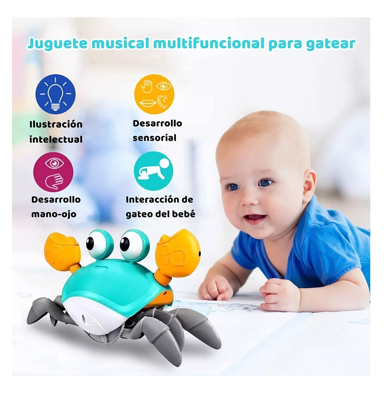 Foto 5 pulgar | Juguetes Para Bebé De Cangrejo Con Música Función De Sensor Azul