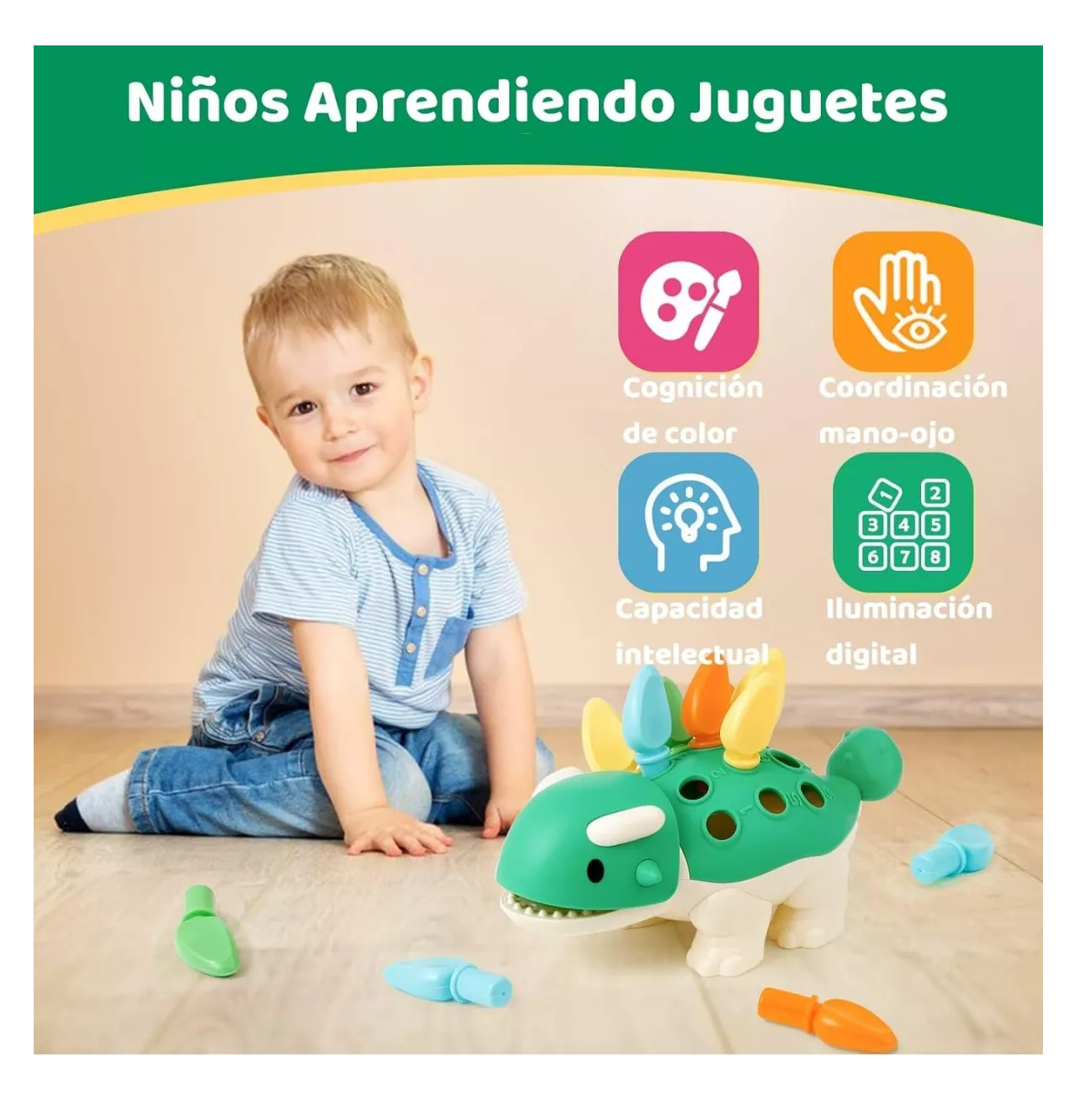Foto 4 pulgar | Juguetes Dinosaurios Didácticos Montessori Verde Regalo para Niños