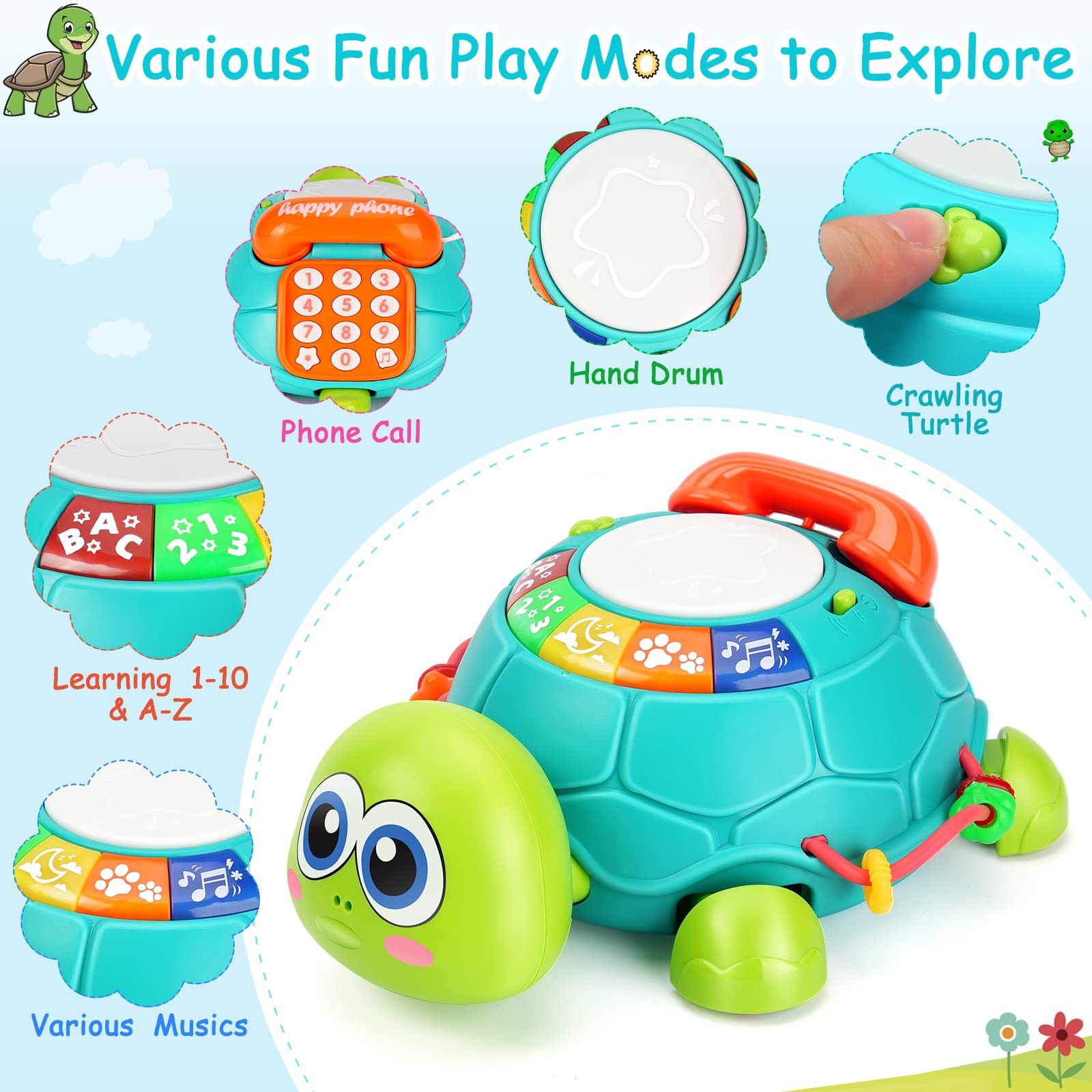 Foto 4 pulgar | Juguete Musical Turtle Para Bebés Bqu De 6 A 12 Meses Con Luz Y Sonido - Venta Internacional.