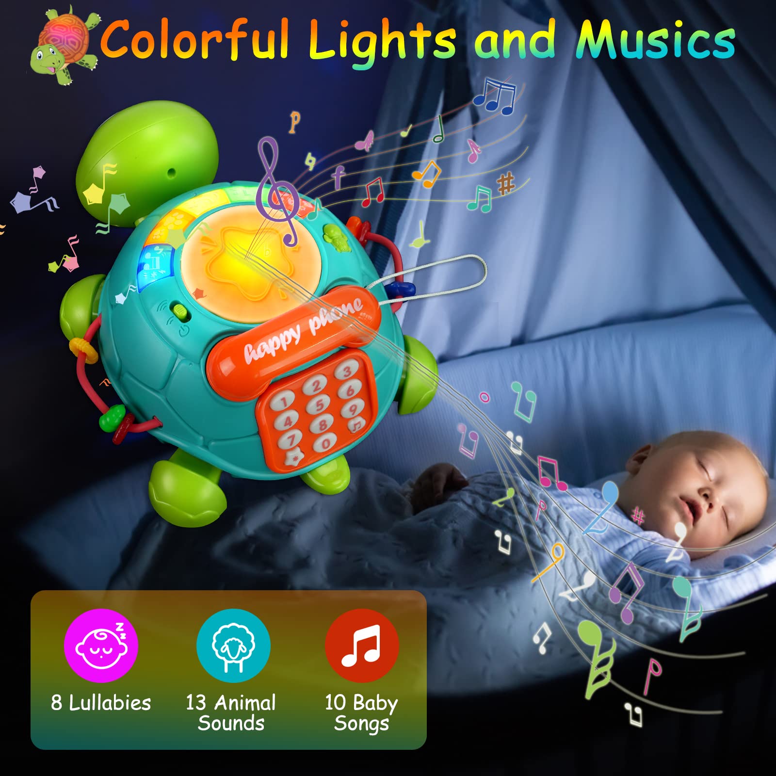 Foto 6 pulgar | Juguete Musical Turtle Para Bebés Bqu De 6 A 12 Meses Con Luz Y Sonido - Venta Internacional.