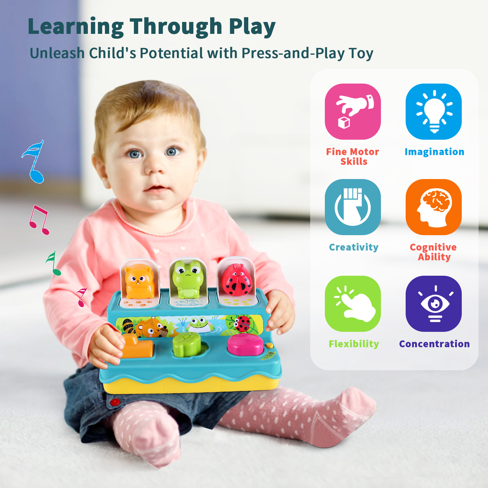 Foto 7 pulgar | Juguete Montessori Musical Interactivo para Niños de 1 a 3 Años - Venta Internacional