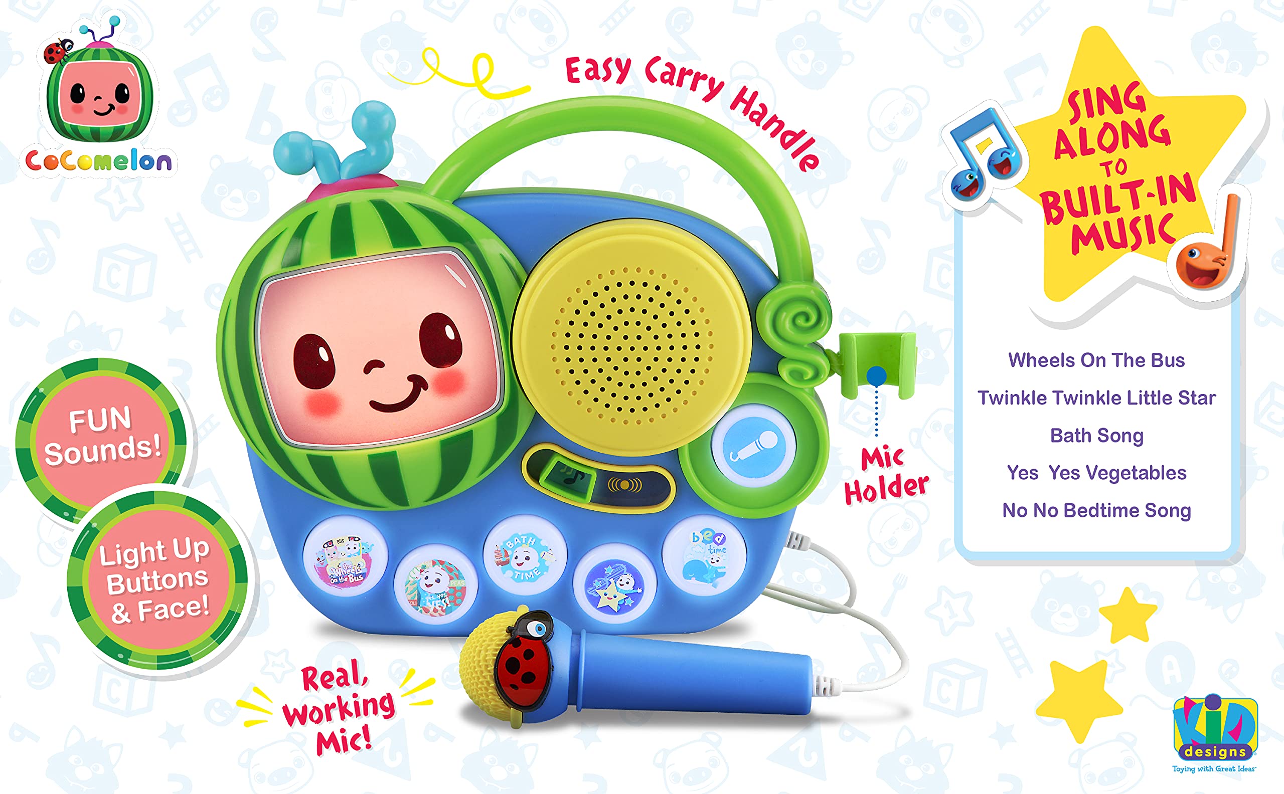 Foto 5 pulgar | Boombox Cocomelon con Micrófono Luces parpadeantes y Música Integrada - Venta Internacional