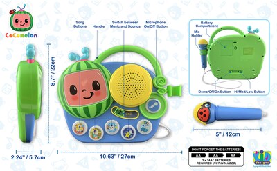 Foto 6 | Boombox Cocomelon con Micrófono Luces parpadeantes y Música Integrada - Venta Internacional