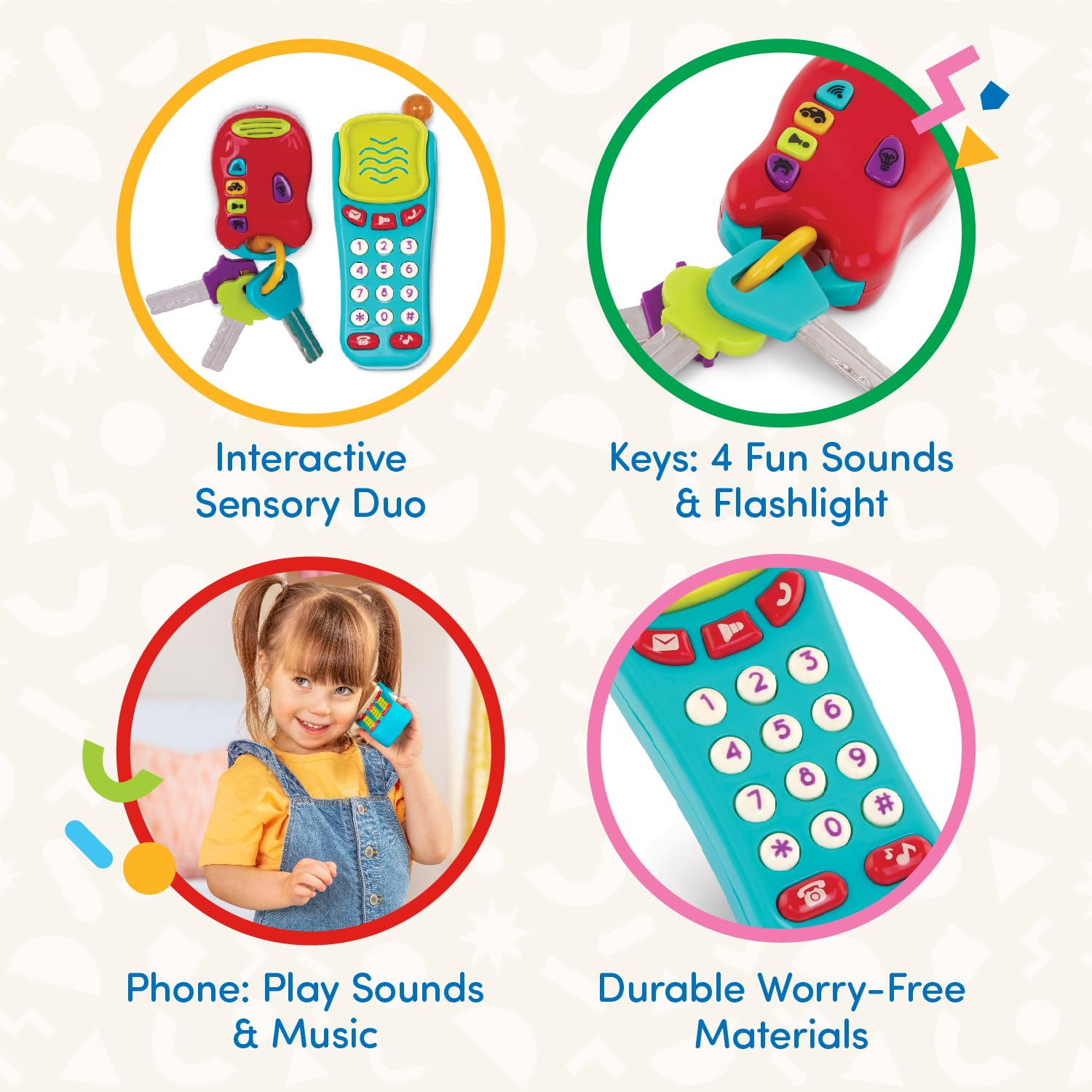Foto 4 pulgar | Teléfono Y Llavero Sensory Toys Battat Pretend Para Niños Pequeños De 10 Años - Venta Internacional.
