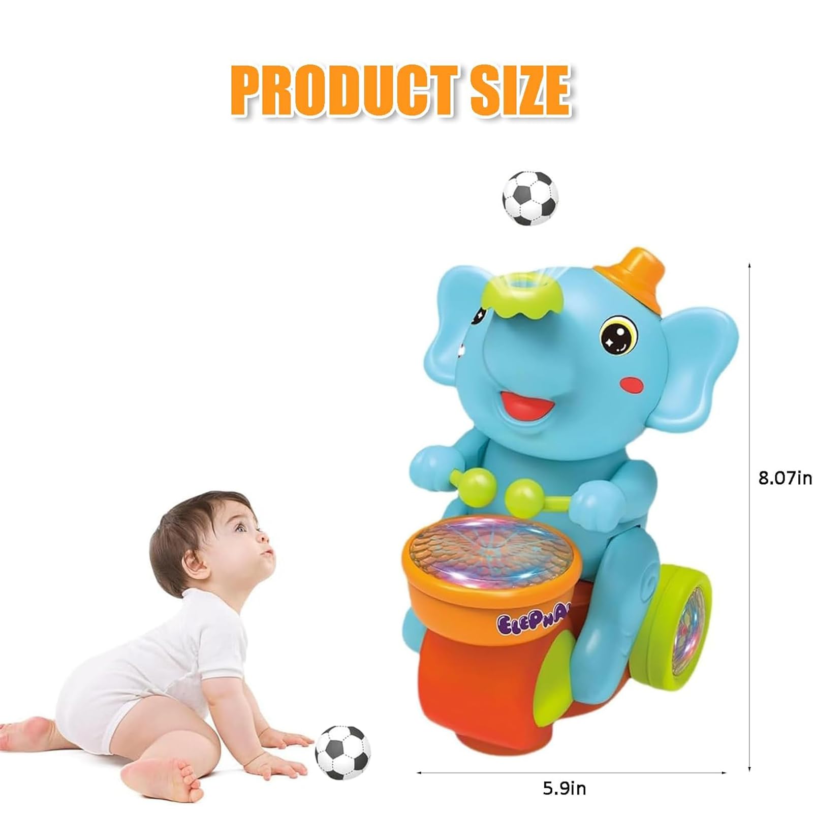 Foto 5 pulgar | Pelota De Juguete Para Bebés Que Vuelan Con Forma De Elefante Rastrero Con Tambor, De 6 A 36 Meses - Venta Internacion