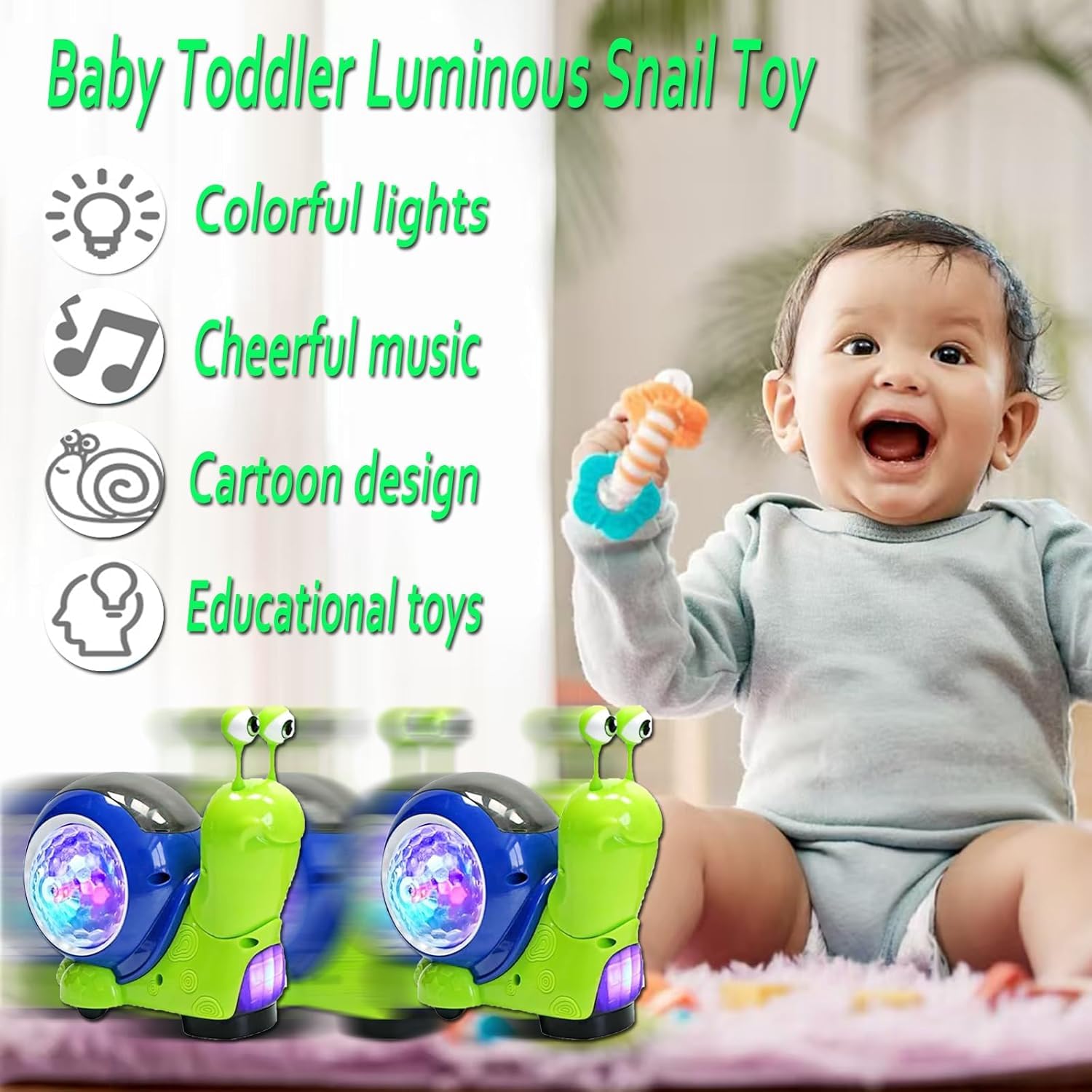Foto 4 pulgar | Juguete Luminoso Con Forma De Caracol Arrastrándose, Con Luz, Música Para Bebé, Color Verde - Venta Internacional.