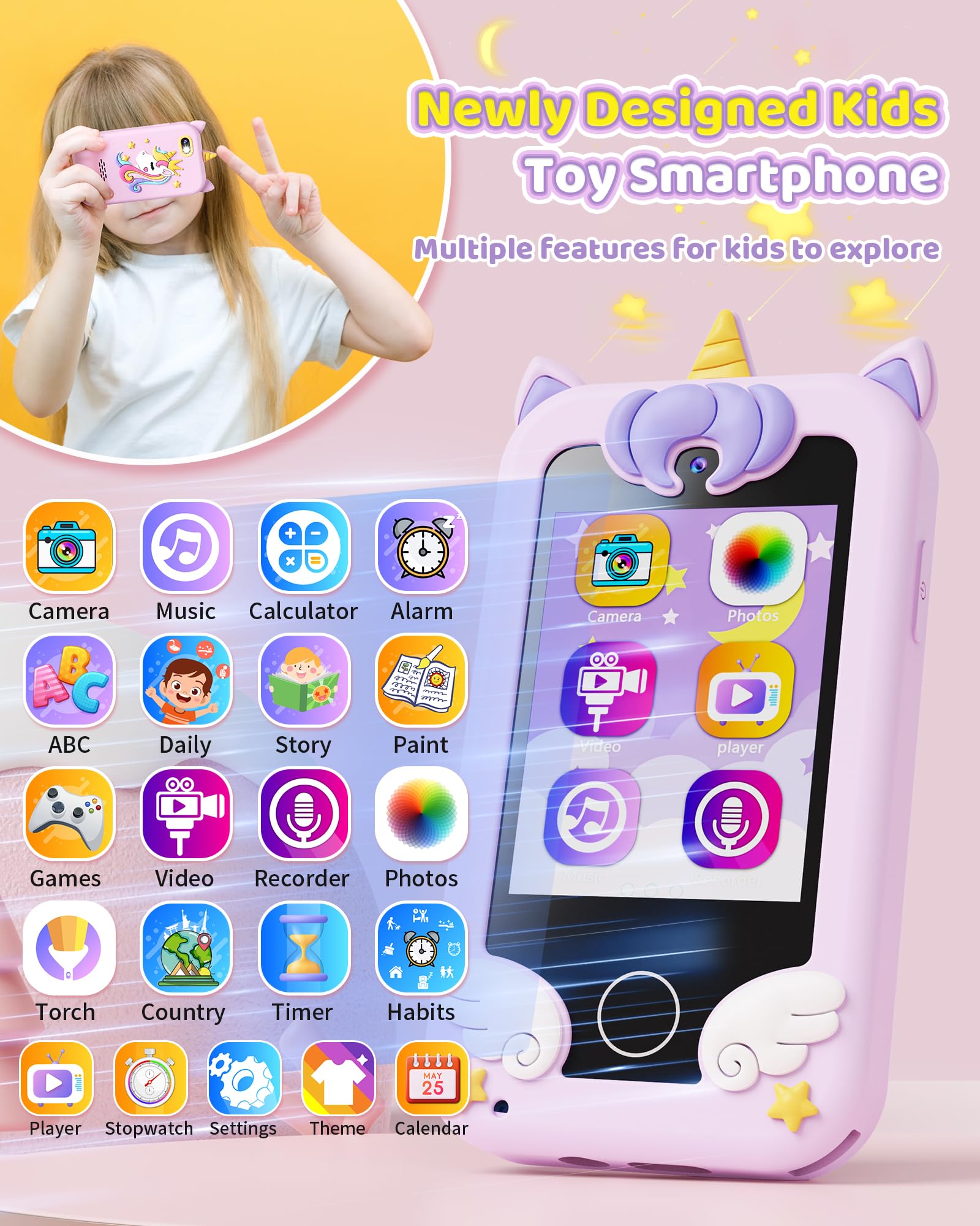 Foto 3 pulgar | Smartphone De Juguete Kikapabi Unicorn Con Cámara De Música Games 3-8y - Venta Internacional.