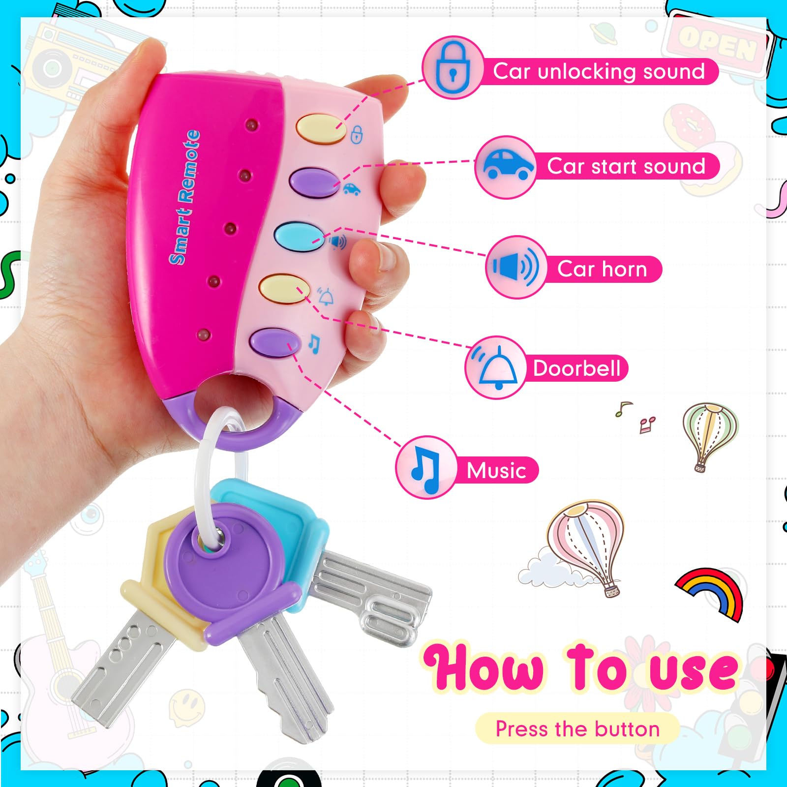 Foto 4 pulgar | Llave De Coche Con Mando A Distancia Musical Inteligente Skylety Para Niños (rosa) - Venta Internacional.