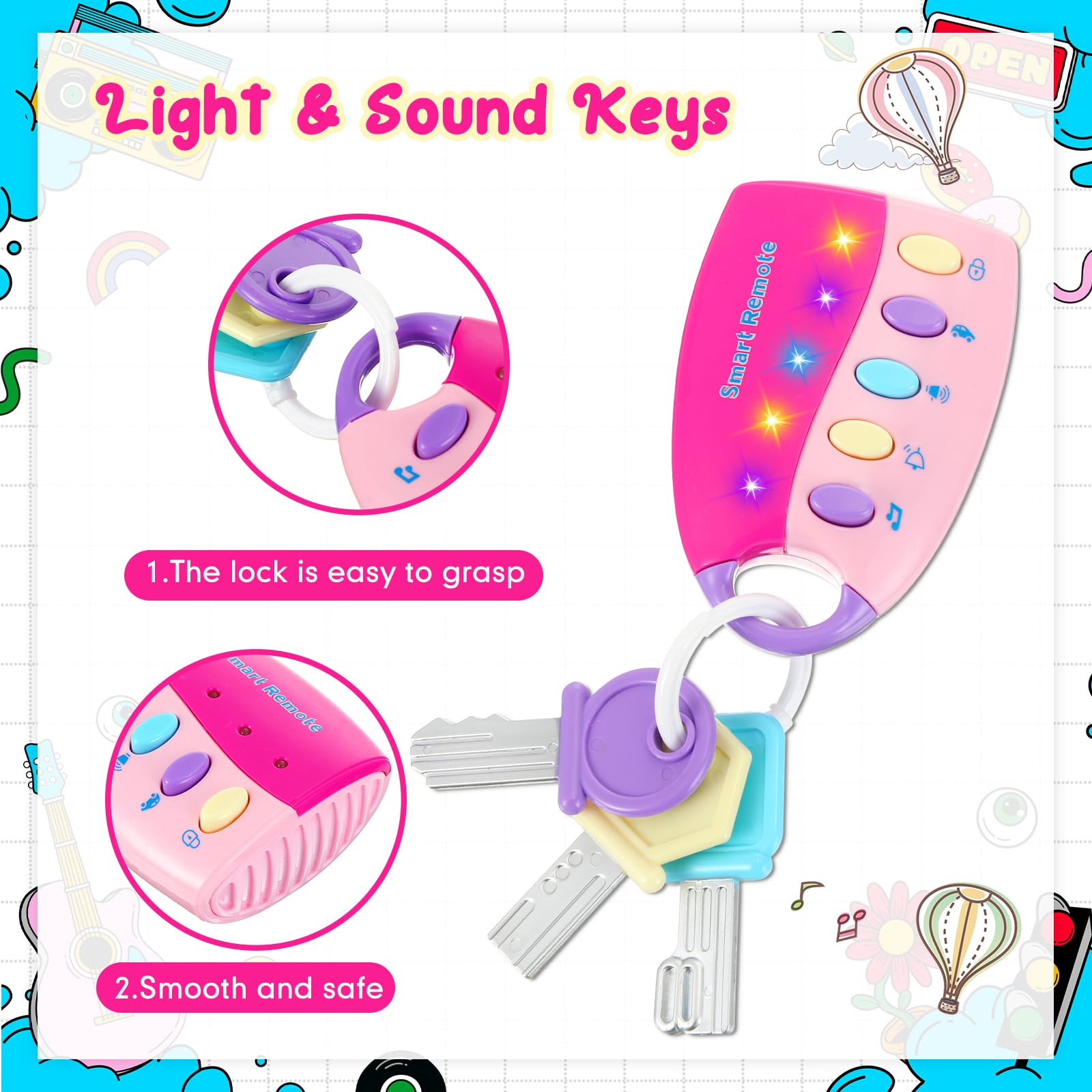 Foto 5 | Llave De Coche Con Mando A Distancia Musical Inteligente Skylety Para Niños (rosa) - Venta Internacional.