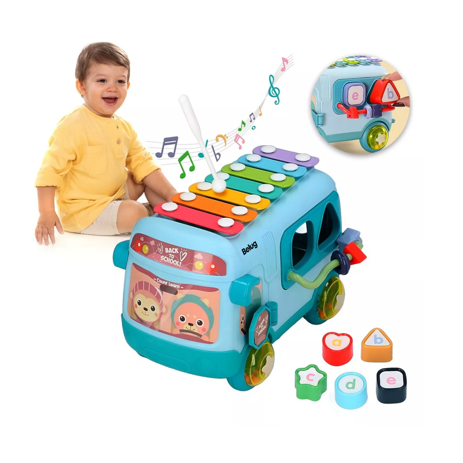 Foto 5 pulgar | Autobus Rompecabezas Xilofono Juguete Interactivo Para Bebe Belug Azul