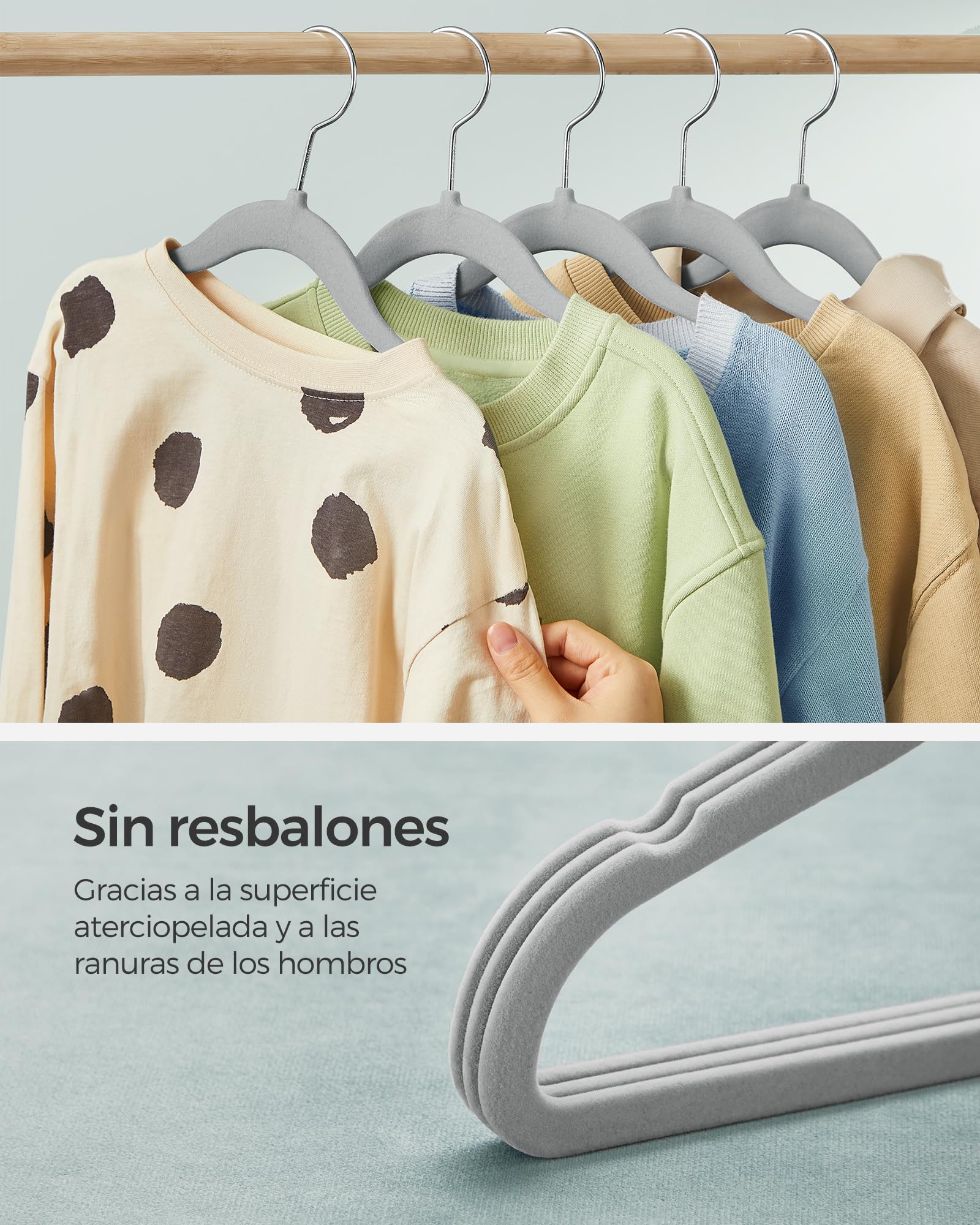Foto 4 pulgar | Juego De 50 Perchas De Terciopelo Para Niños Songmics, Color Gris