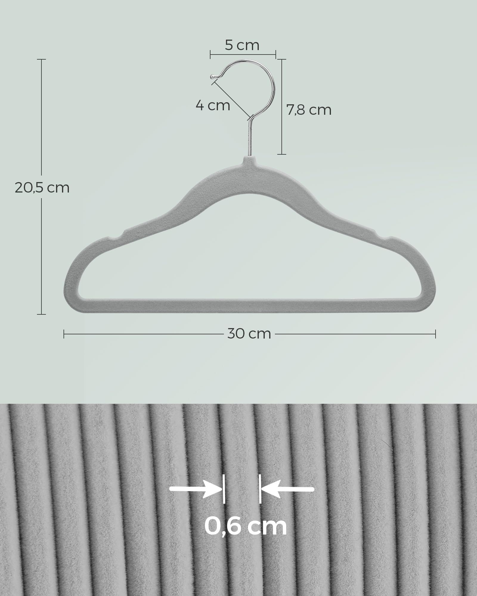 Foto 5 | Juego De 50 Perchas De Terciopelo Para Niños Songmics, Color Gris