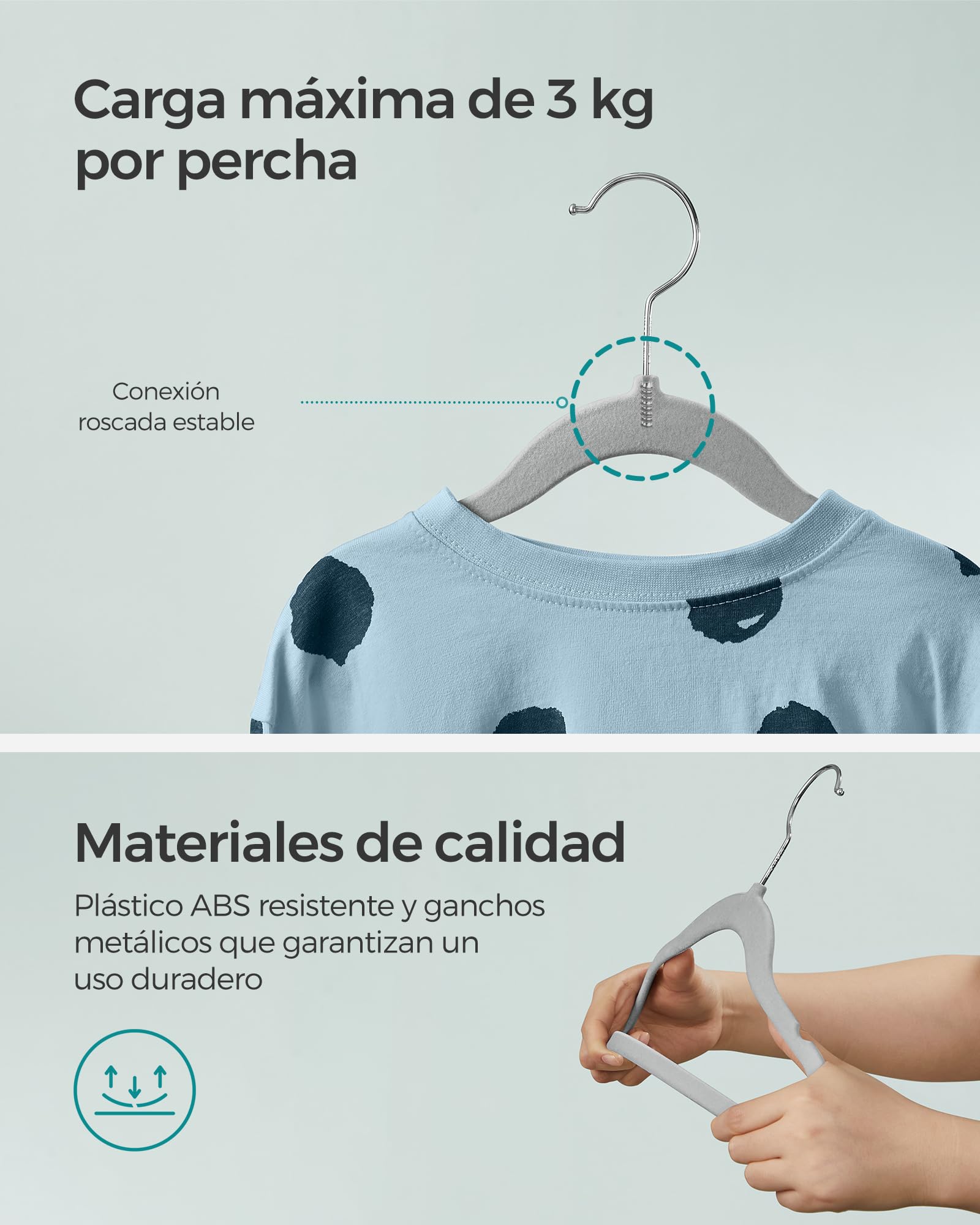 Foto 8 | Juego De 50 Perchas De Terciopelo Para Niños Songmics, Color Gris