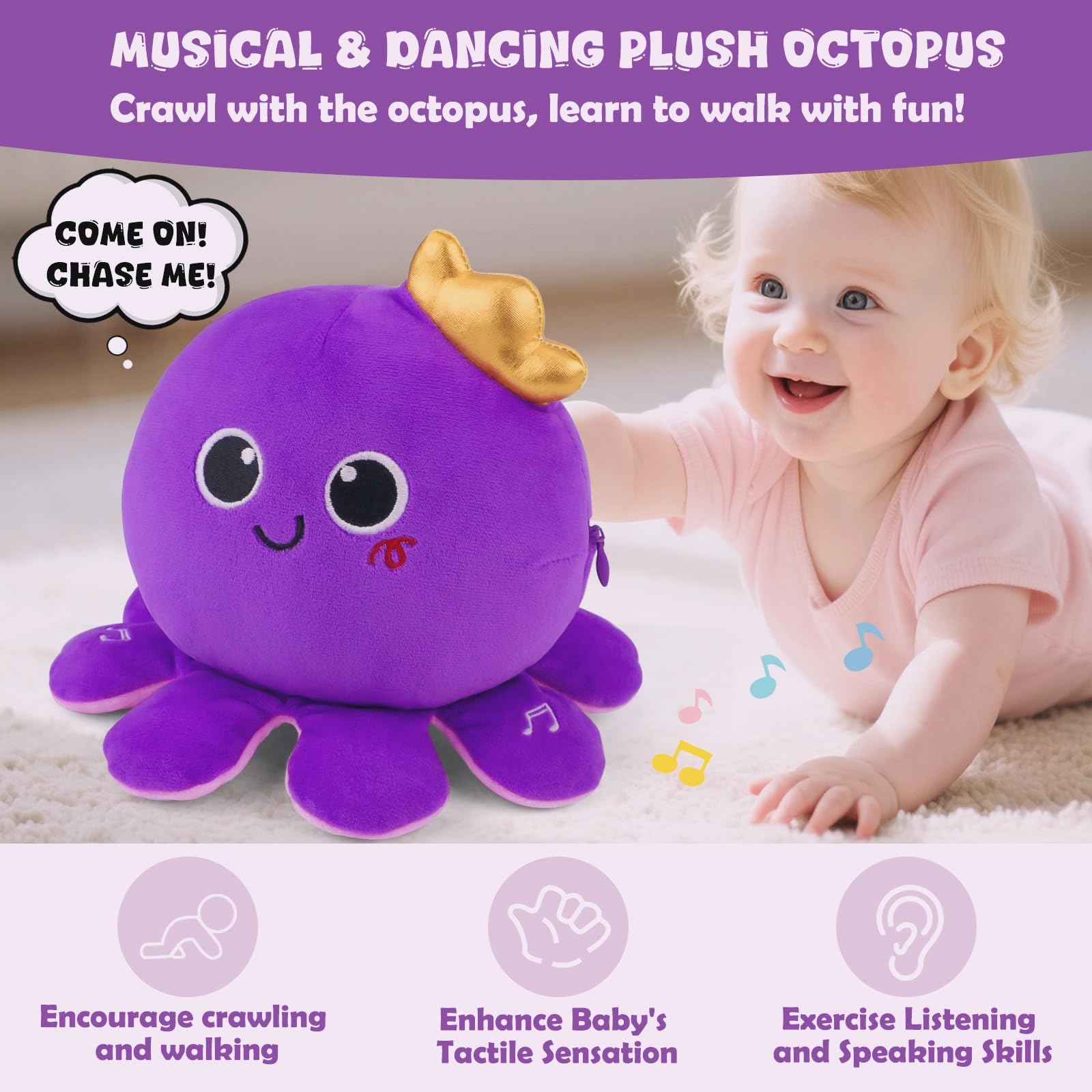 Foto 3 pulgar | Nicknack De Juguete Interactivo Octopus Baby Crawling Con 97 Melodías - Venta Internacional.