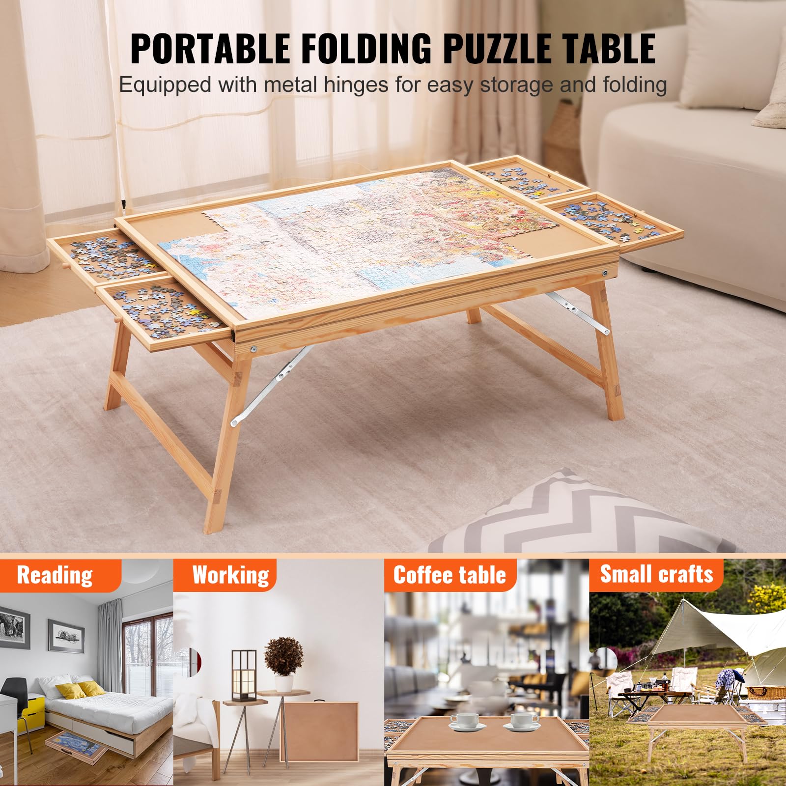 Foto 5 pulgar | Mesa para Armar Rompecabezas Vevor con Patas Plegables 4 Cajones y Funda - Venta Internacional