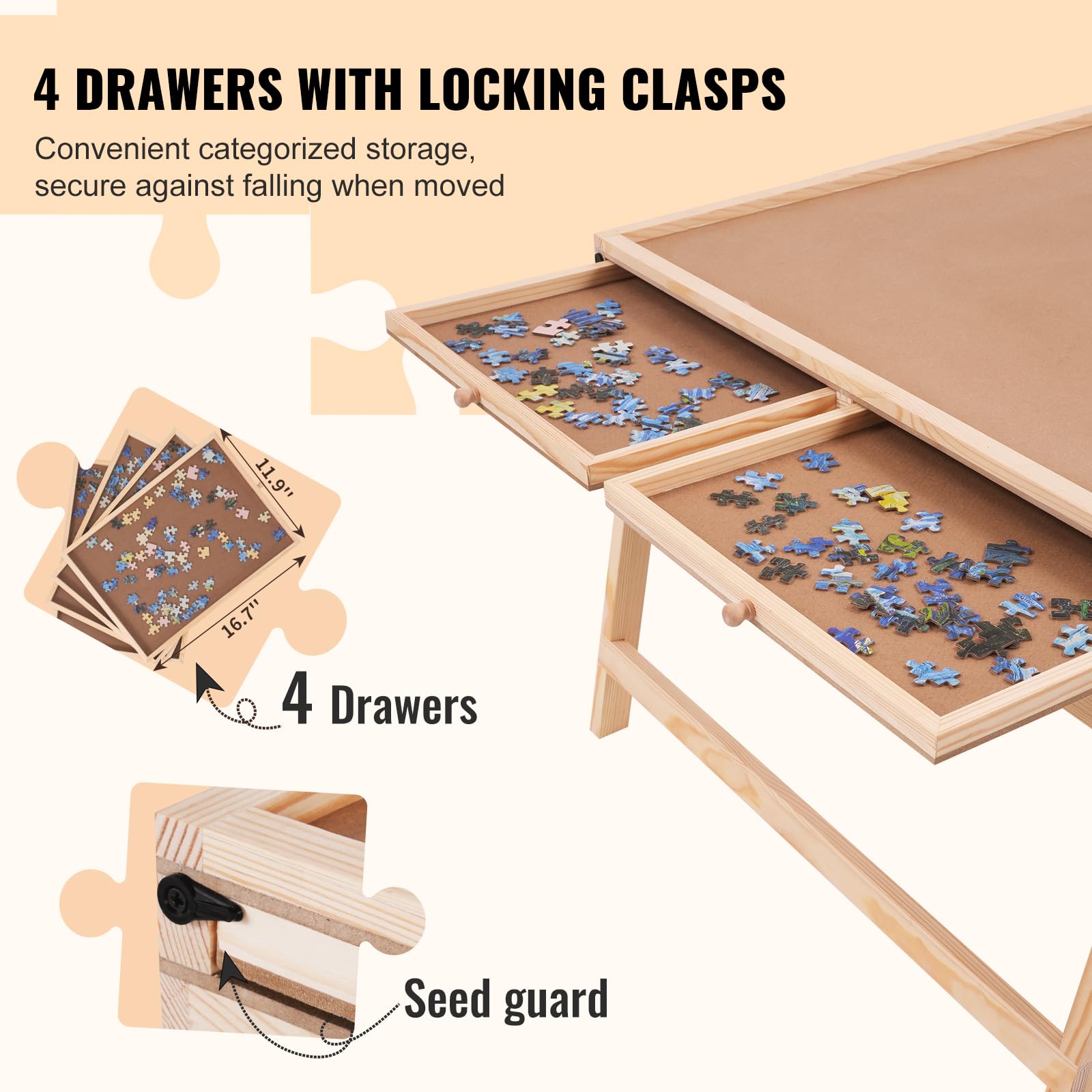 Foto 5 | Mesa para Armar Rompecabezas Vevor con Patas Plegables 4 Cajones y Funda - Venta Internacional