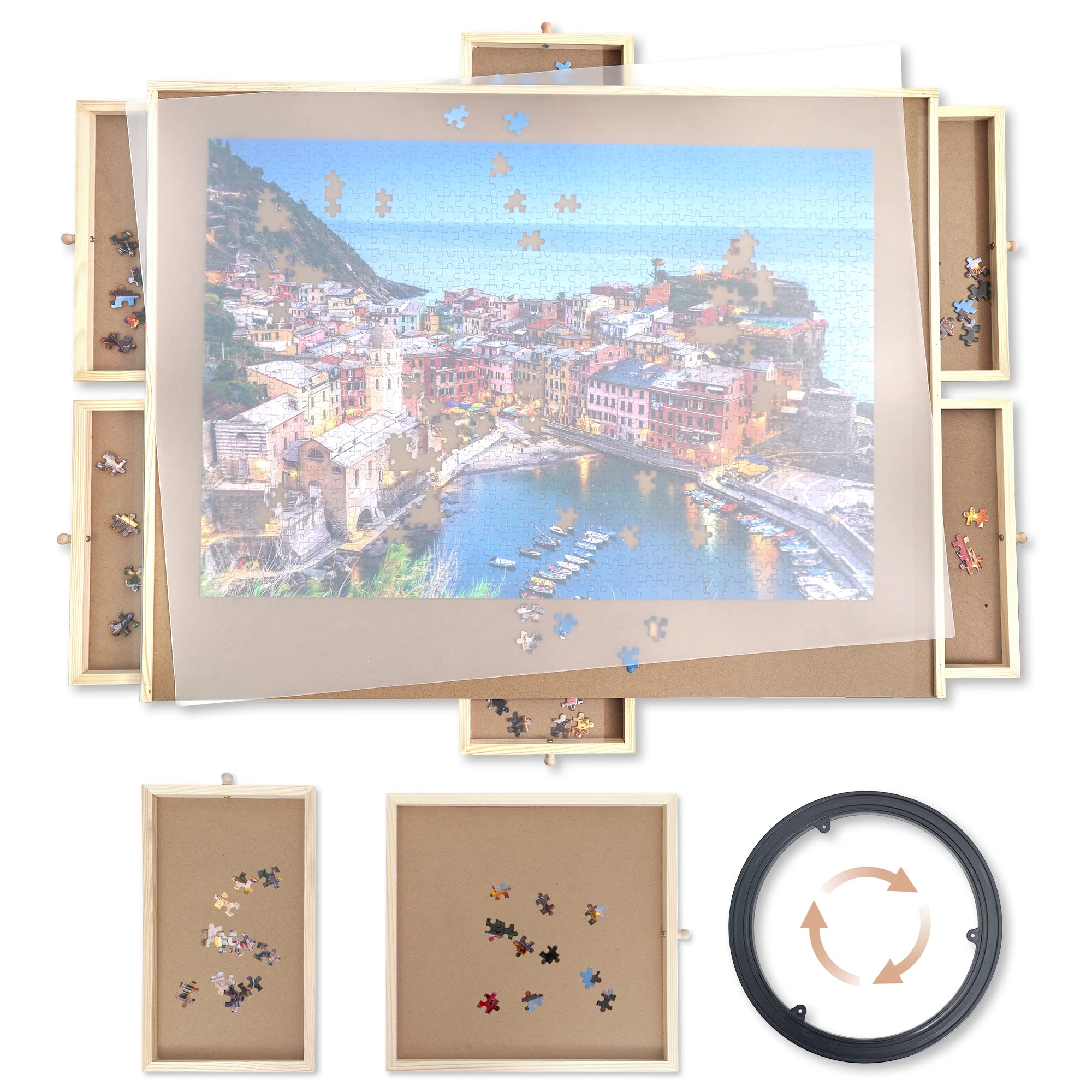 Foto 1 | Tabla De Rompecabezas Wood City De 1000 Piezas Con Cajones De 30 X 22 Pulgadas Para Niños Y Adultos - Venta Internaci