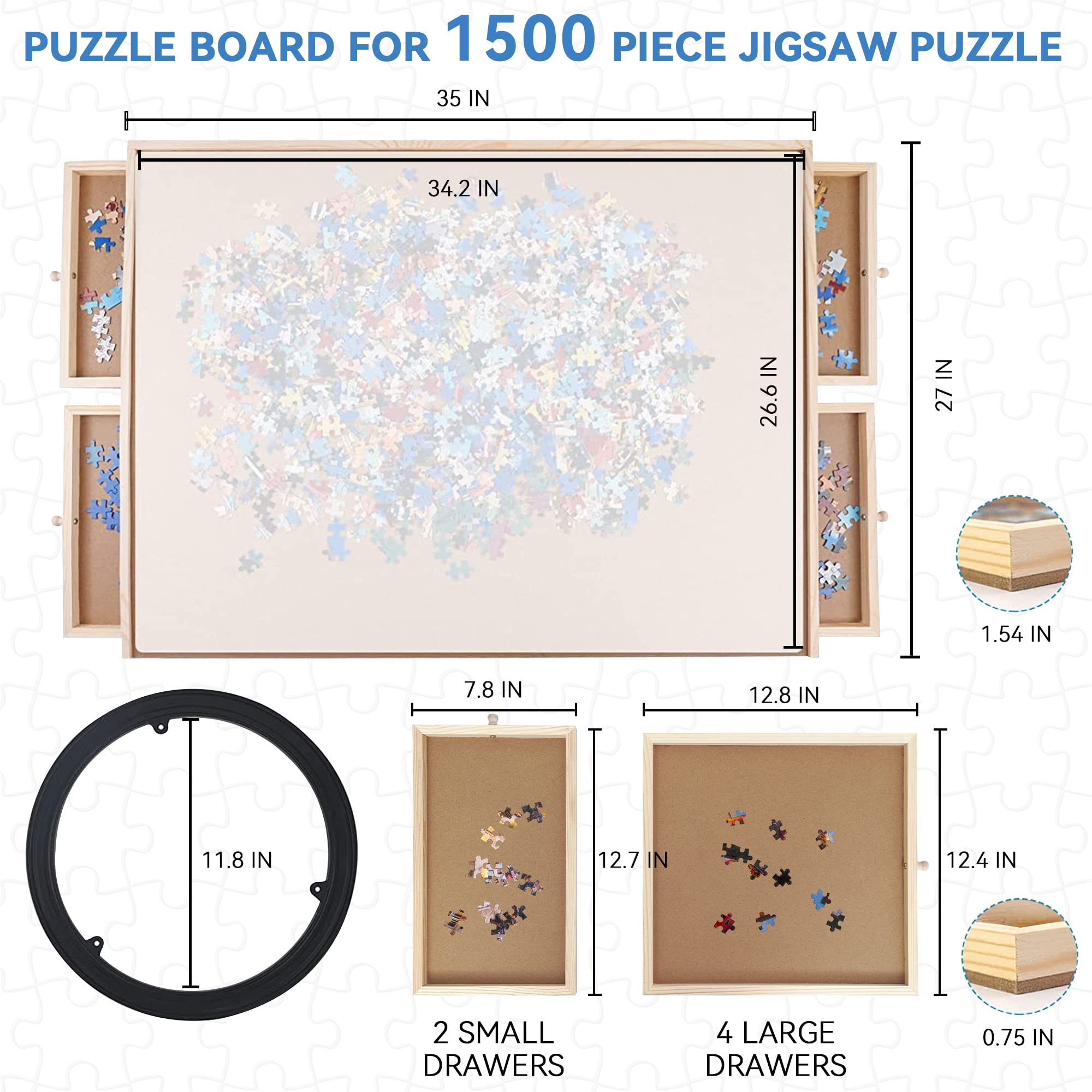 Foto 4 pulgar | Tabla De Rompecabezas Wood City De 1000 Piezas Con Cajones De 30 X 22 Pulgadas Para Niños Y Adultos - Venta Internaci