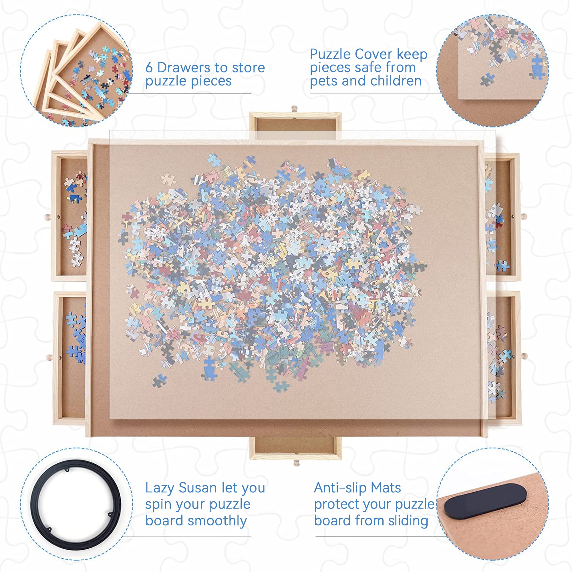 Foto 5 | Tabla De Rompecabezas Wood City De 1000 Piezas Con Cajones De 30 X 22 Pulgadas Para Niños Y Adultos - Venta Internaci