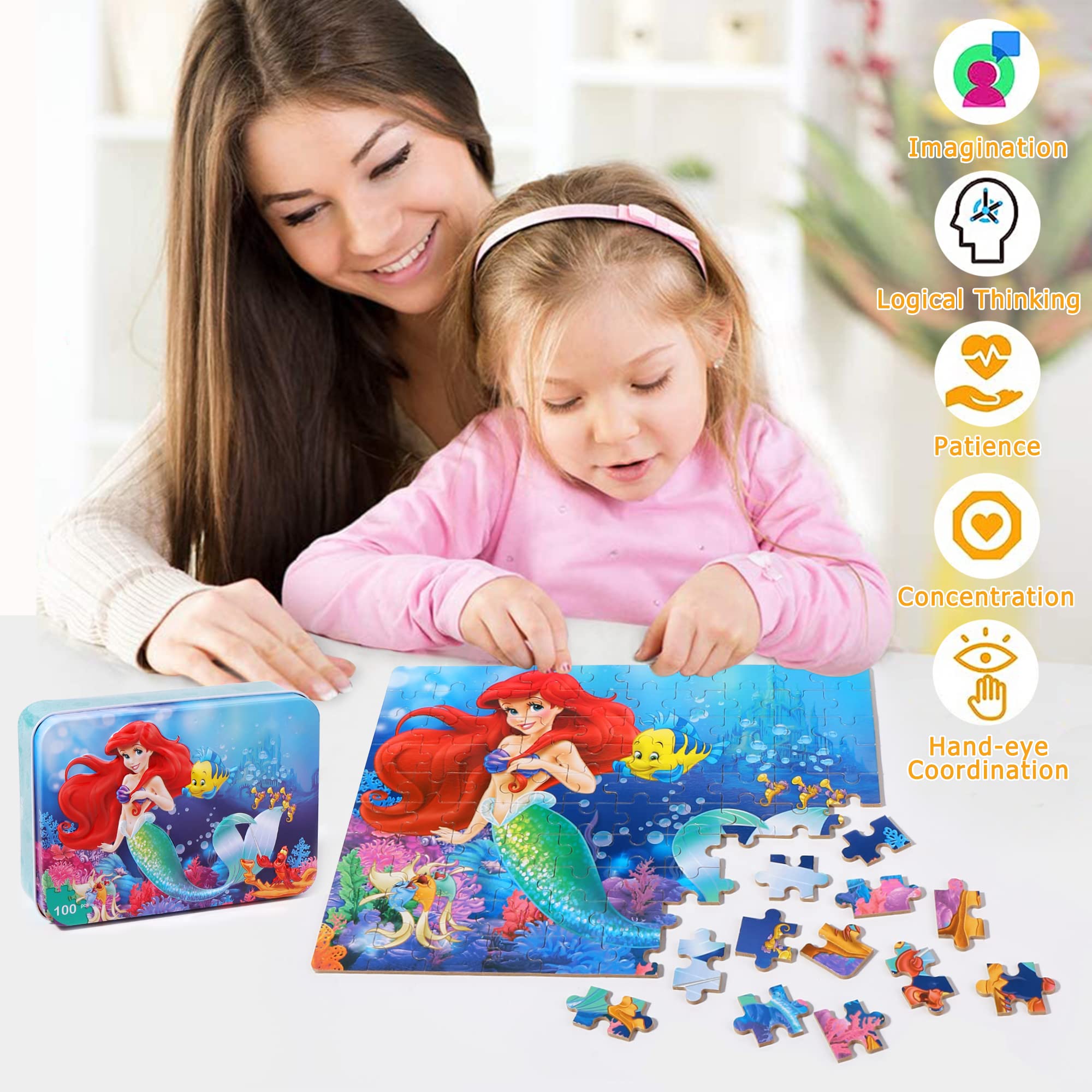 Foto 3 | Venta Internacional - Puzzle Lelemon Mermaid De 100 Piezas Con Caja De Metal Para Niños De 4 A 8 Años