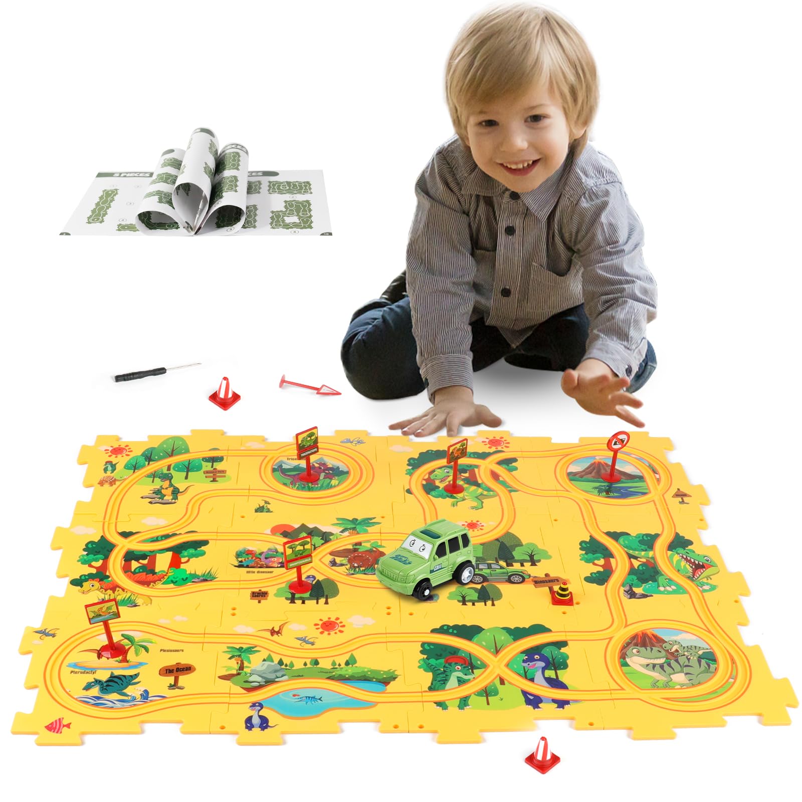 Foto 2 pulgar | Venta Internacional - Set Puzzle Racer Car Track Con Rompecabezas De Dinosaurios Para Niños De 3 A 5 Años