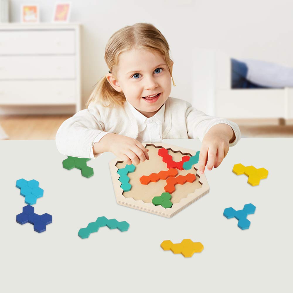 Foto 8 pulgar | Puzle Hexagonal De Madera Usatdd Rainbow Para Niños Y Adultos - Venta Internacional