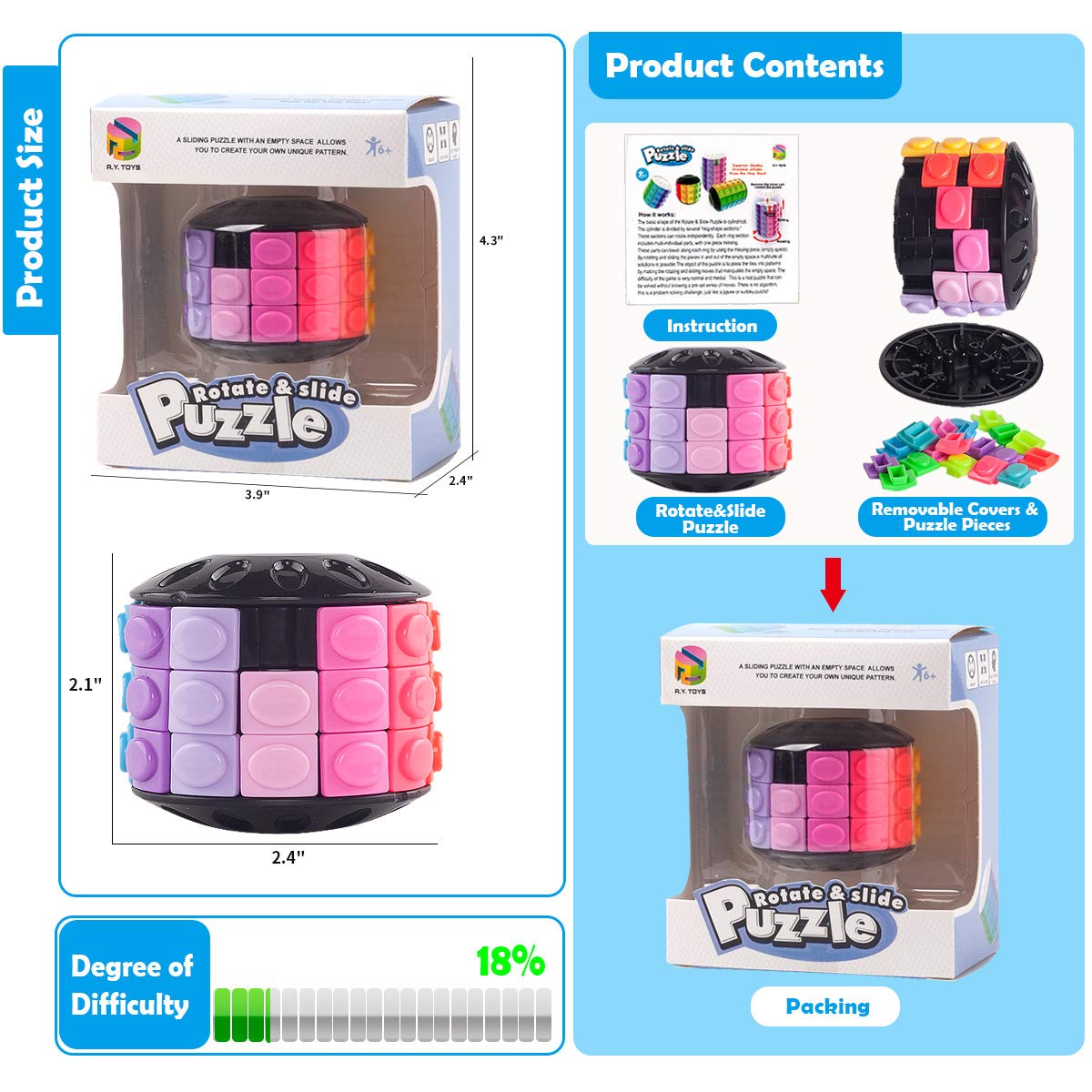 Foto 5 | Puzzle R.Y.Toys Gira y Desliza en 3 Capas y 12 Colores - Venta Internacional