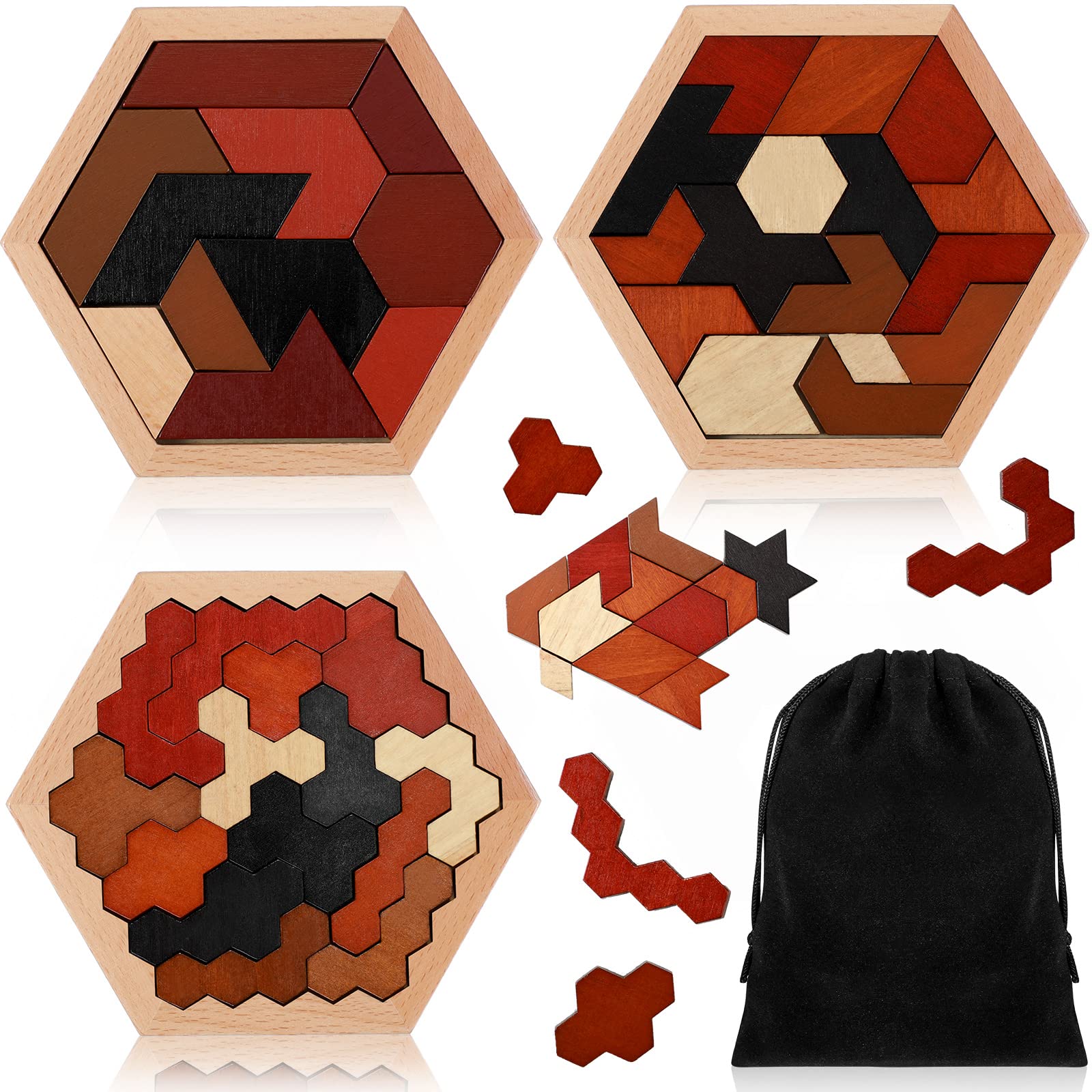 Foto 2 pulgar | Rompecabezas de Madera Yunsailing con Bloques Rusos Hexagonales Paquete de 3 - Venta Internacional