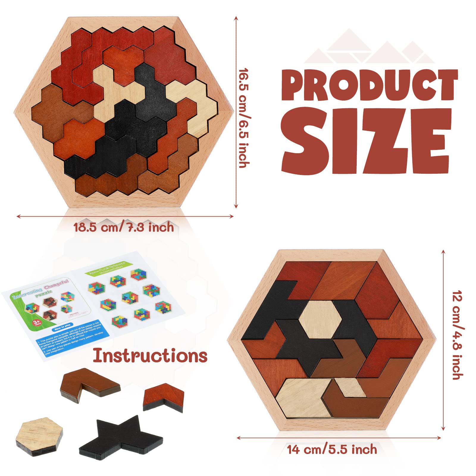 Foto 3 pulgar | Rompecabezas de Madera Yunsailing con Bloques Rusos Hexagonales Paquete de 3 - Venta Internacional