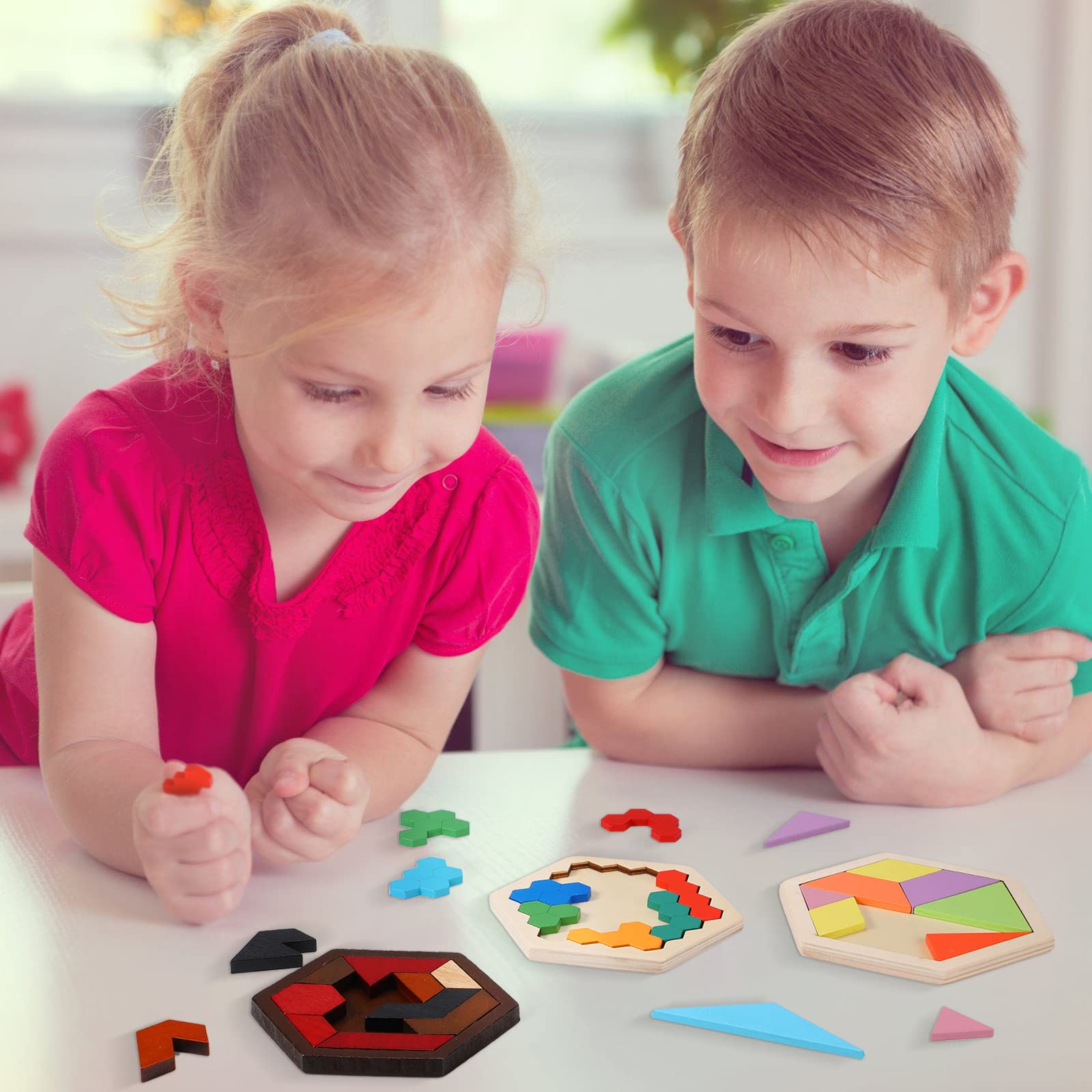 Foto 4 pulgar | Juego De 3 Rompecabezas En Forma De Tangram Con Forma De Hexágono De Madera Jerify Para Todas Las Ed - Venta Internac