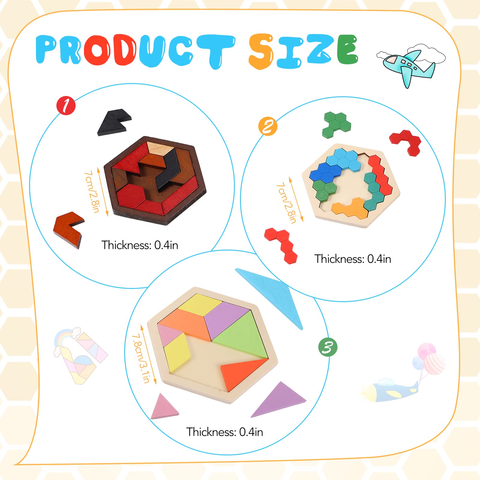 Foto 5 pulgar | Juego De 3 Rompecabezas En Forma De Tangram Con Forma De Hexágono De Madera Jerify Para Todas Las Ed - Venta Internac