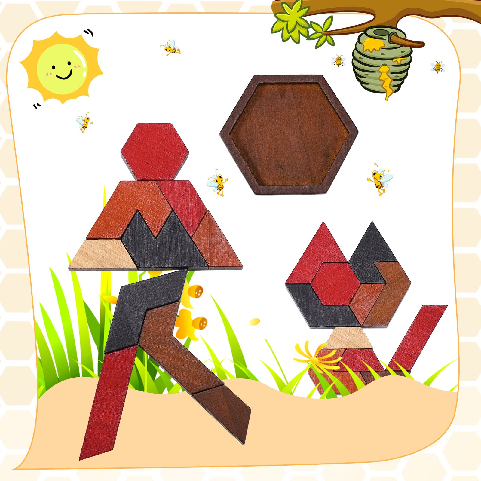 Foto 7 pulgar | Juego De 3 Rompecabezas En Forma De Tangram Con Forma De Hexágono De Madera Jerify Para Todas Las Ed - Venta Internac